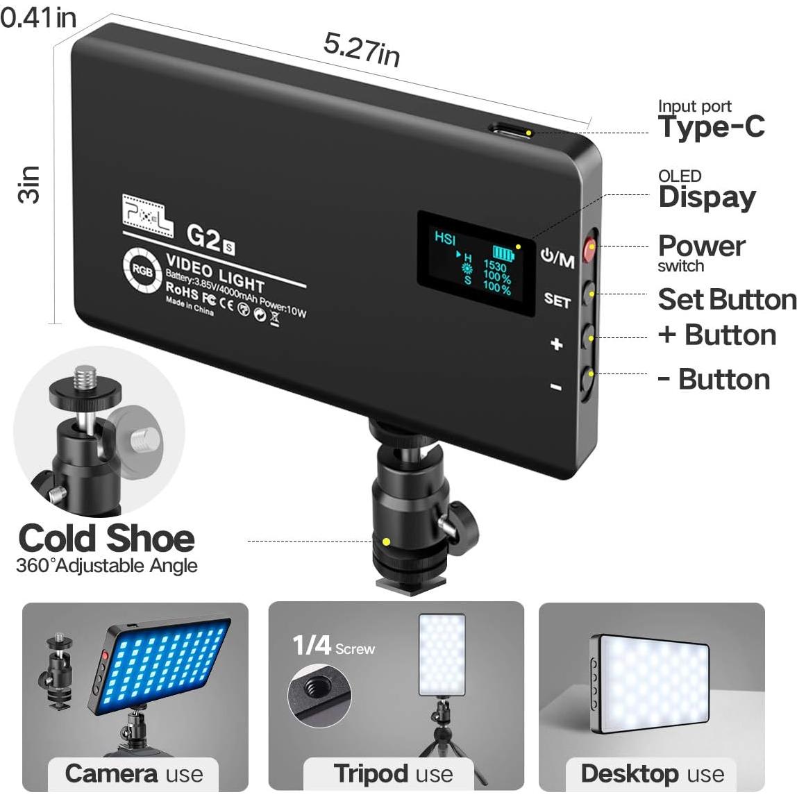 Luz de Cámara RGB Pixel MD25 con Batería 4000mAh y 10 Efectos