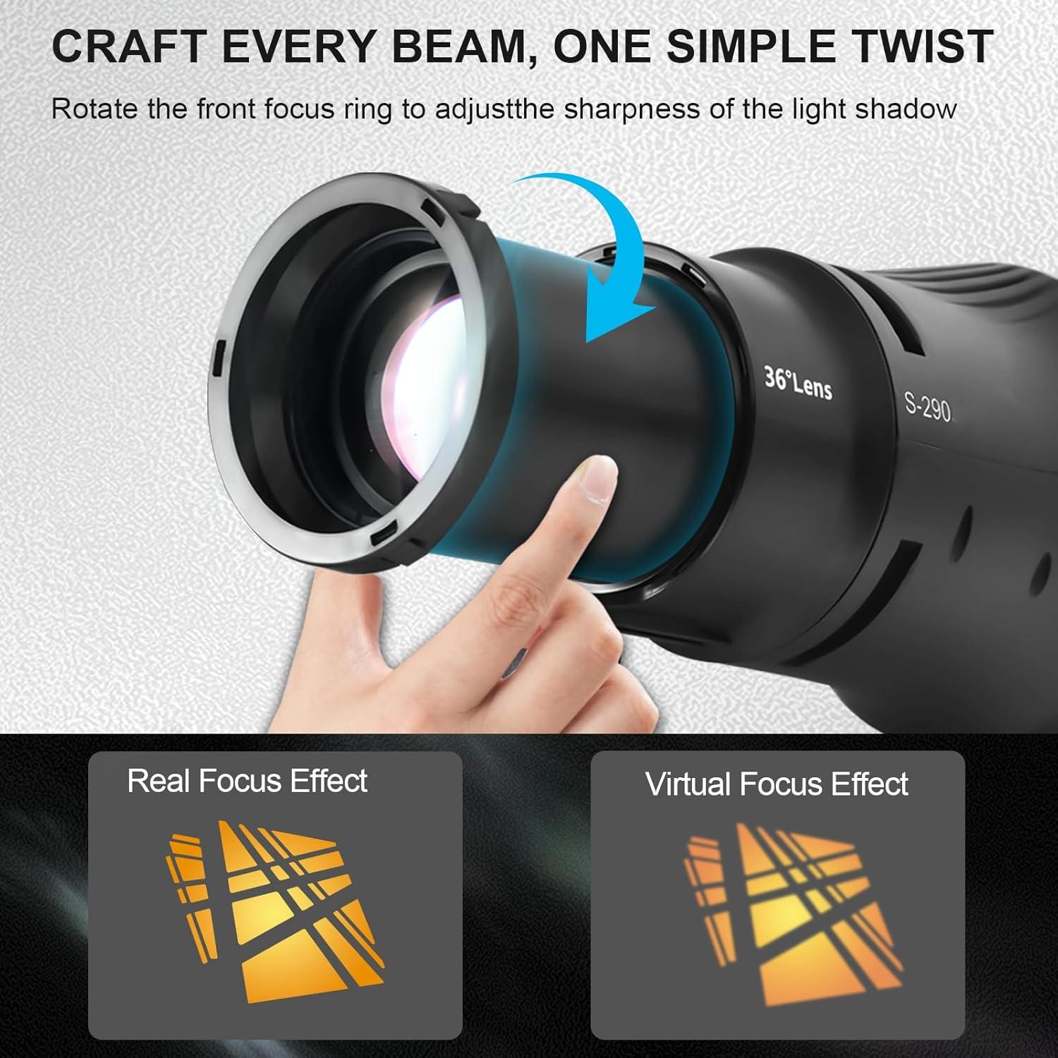 Snoot Óptico Bowens Wellmaking S-290 con Lente 36° y Filtros