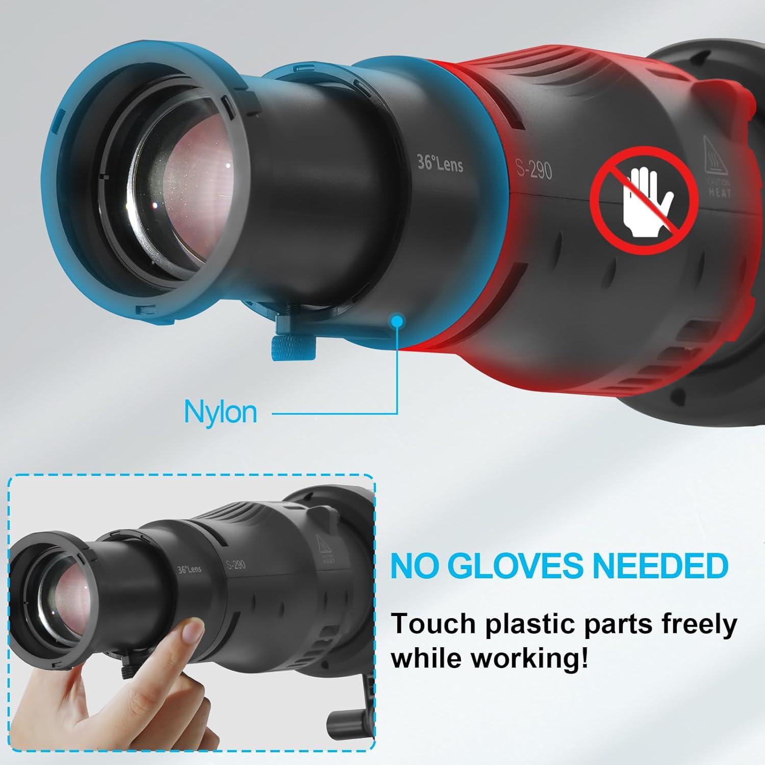 Snoot Óptico Bowens Wellmaking S-290 con Lente 36° y Filtros