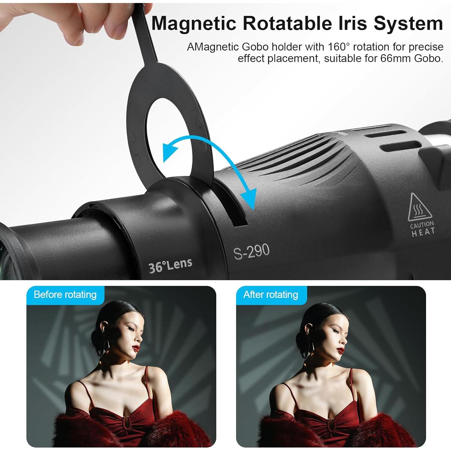 Snoot Óptico Bowens Wellmaking S-290 con Lente 36° y Filtros