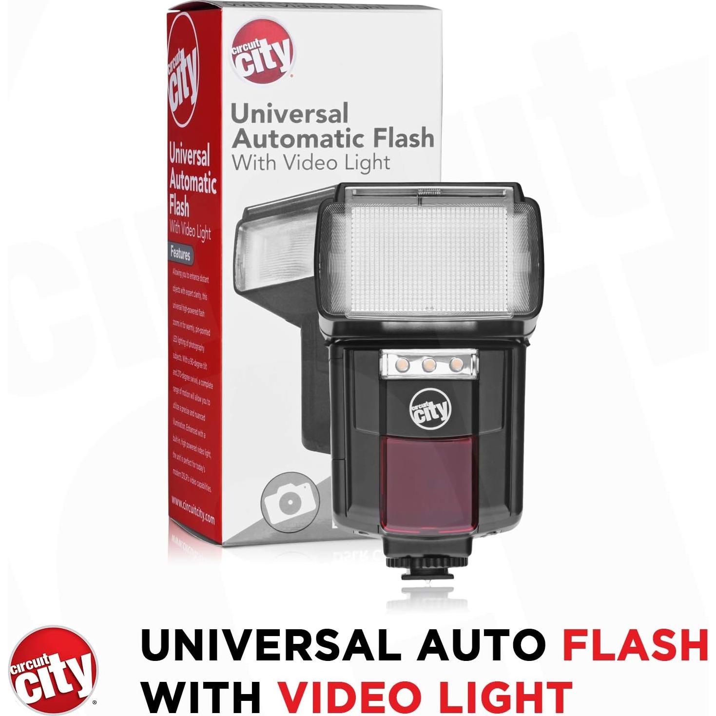 Flash Automático Circuit City CC-125 con Luz LED y Accesorios