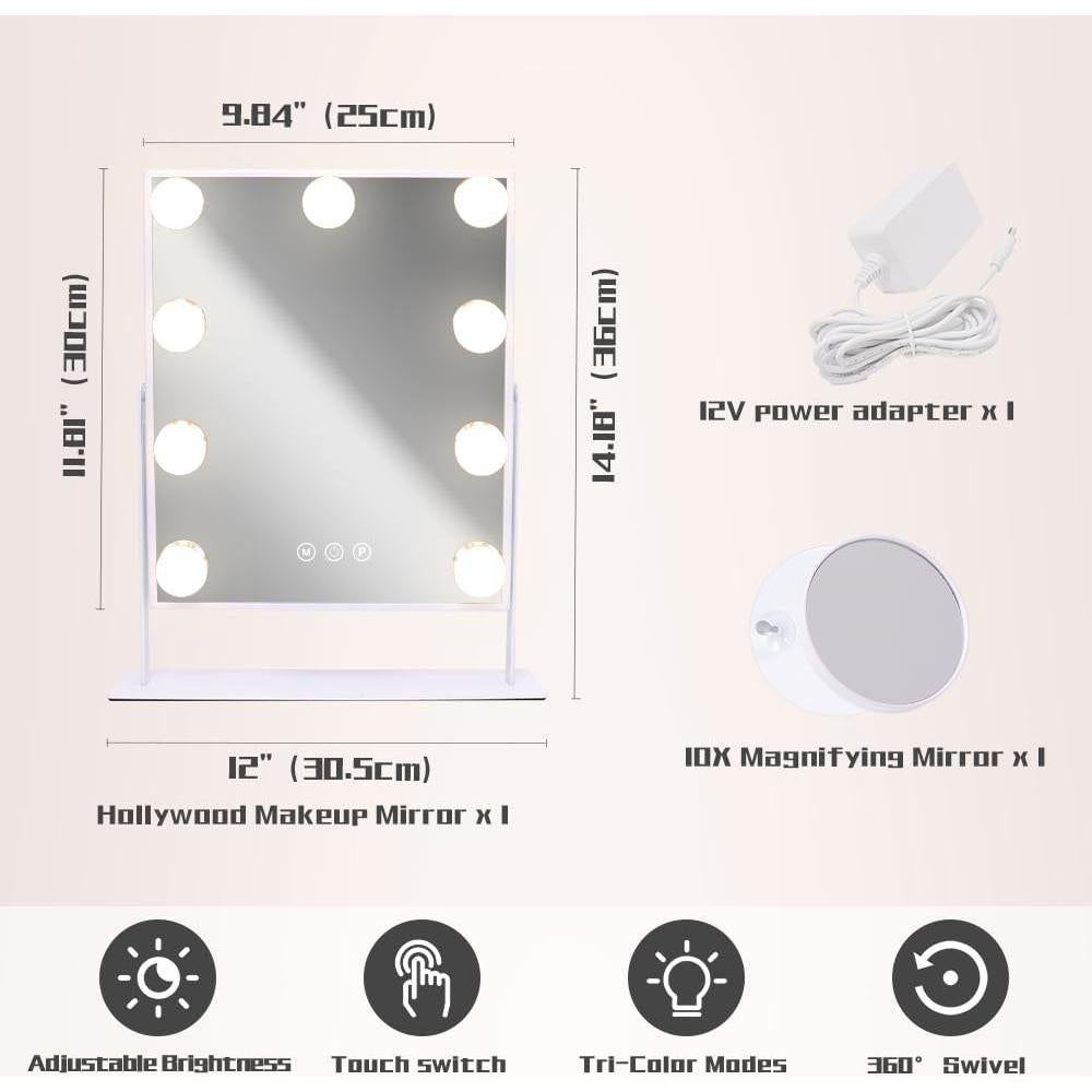 Espejo de Tocador Iluminado COOLJEEN 30.5x25.4cm 10X Aumento