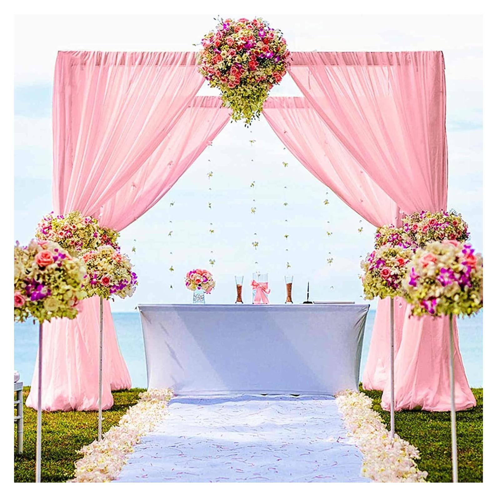 Cortina de fondo de chiffon DUOBAO Rosa 2 Paneles 73x213 cm