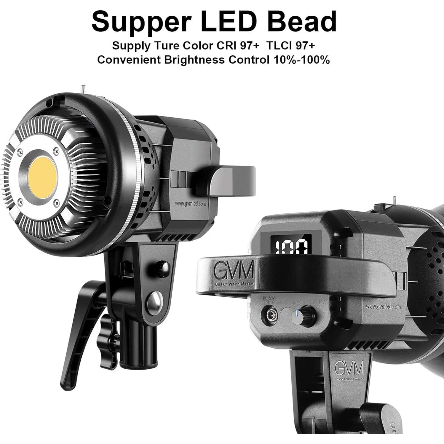 Luz LED de Video GVM 80W CRI97+ 5600K con Kit de Montaje