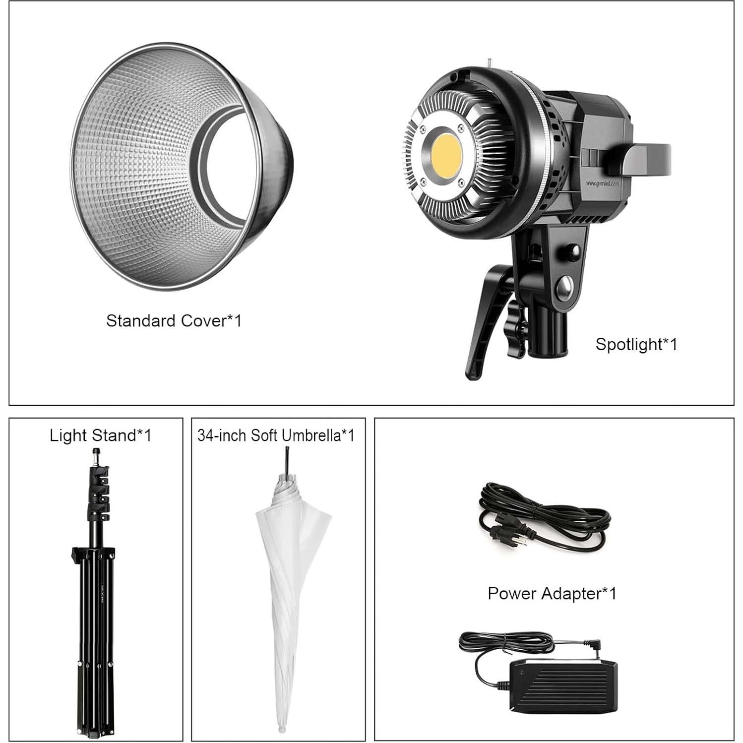 Luz LED de Video GVM 80W CRI97+ 5600K con Kit de Montaje