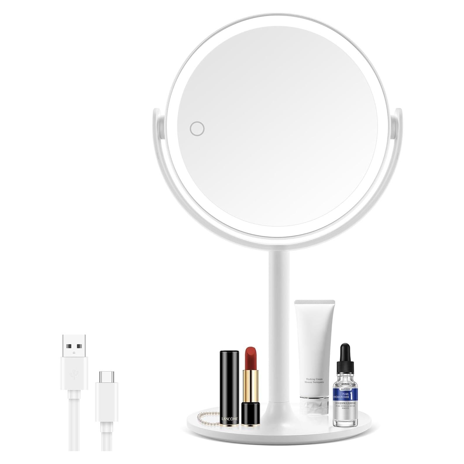 Espejo de Maquillaje GOMIPURU Iluminado 20x Doble Cara 21.84 cm