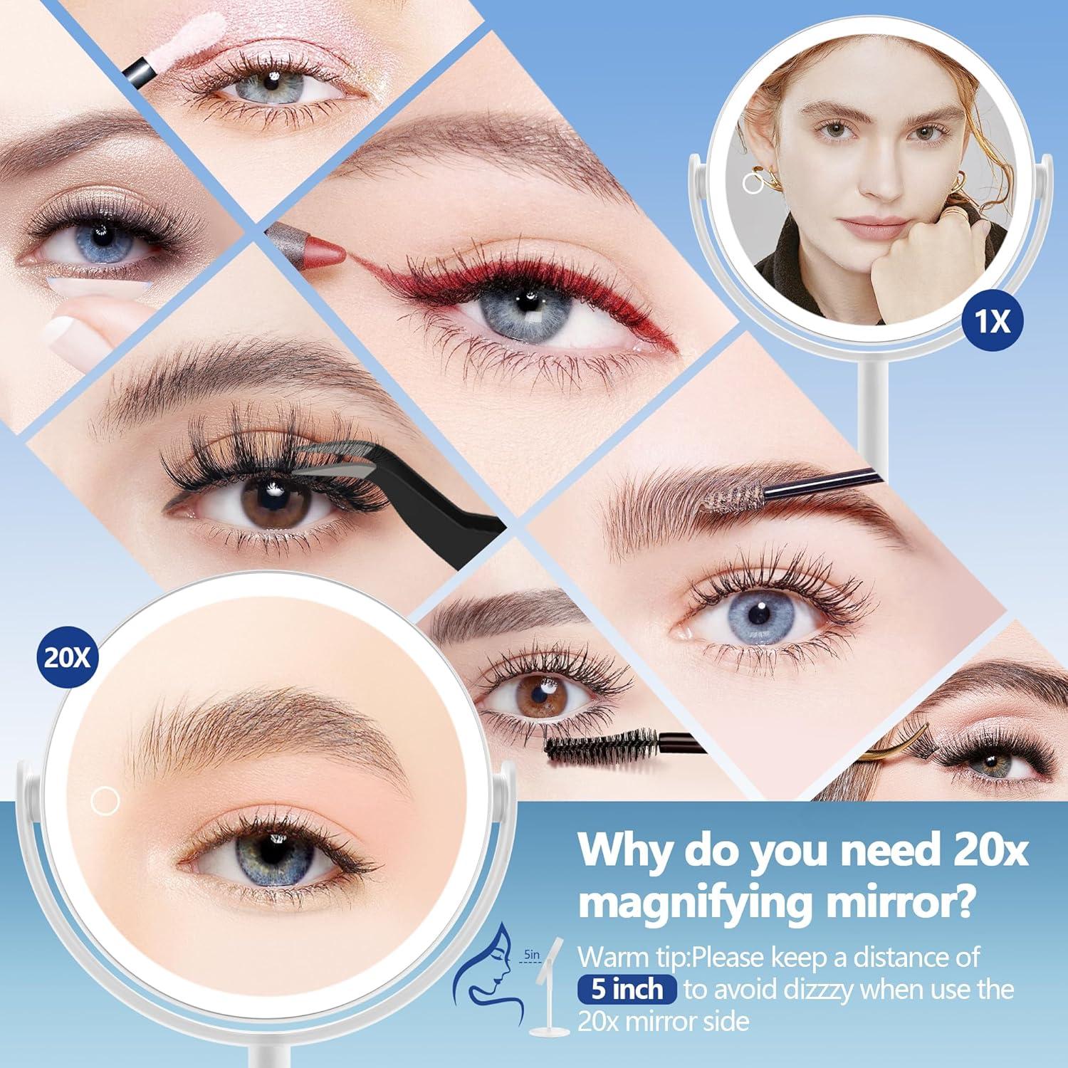 Espejo de Maquillaje GOMIPURU Iluminado 20x Doble Cara 21.84 cm