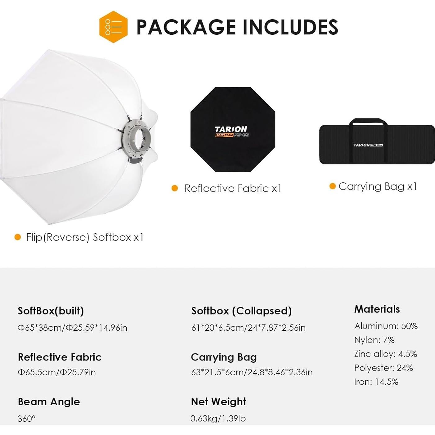 Softbox Invertido TARION 65cm con Montura Bowens y Bolsa
