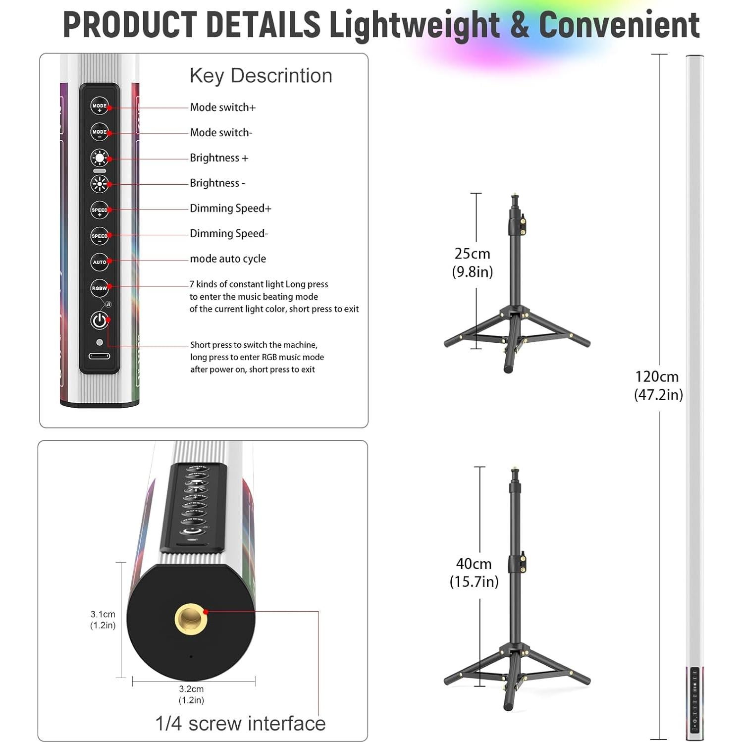 Paquete de 4 luces LED RGB Uyled 120cm con trípodes