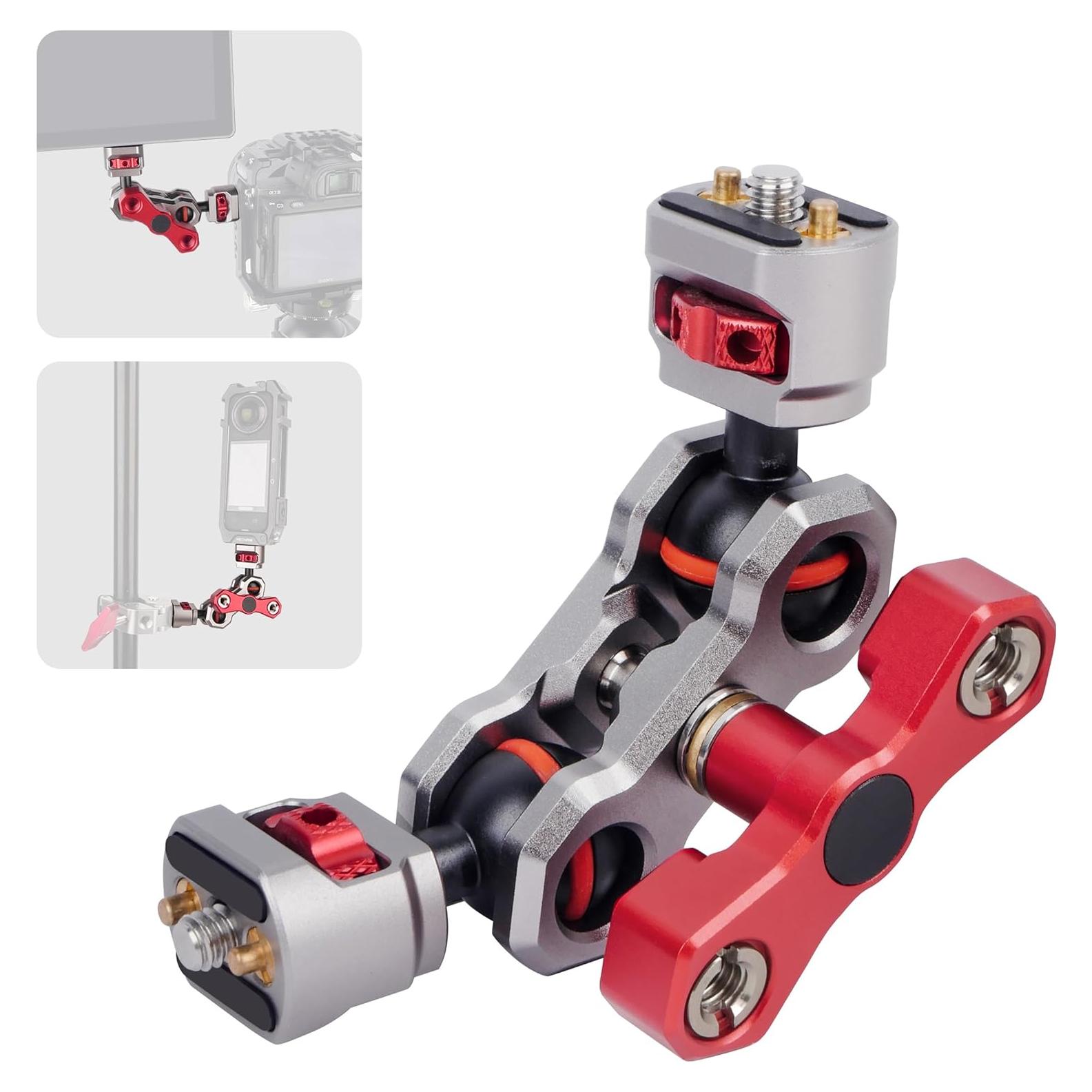 Came-TV Camera Magic Arm with 360° Dual Ball Head & 1/4" Screws & Anti-Twist Pins, Aluminum Magic Arm Camera Mount Articulating Arm Field Monitor Mount for LED Light/Mic/Camera Cage/Tripod (61014)