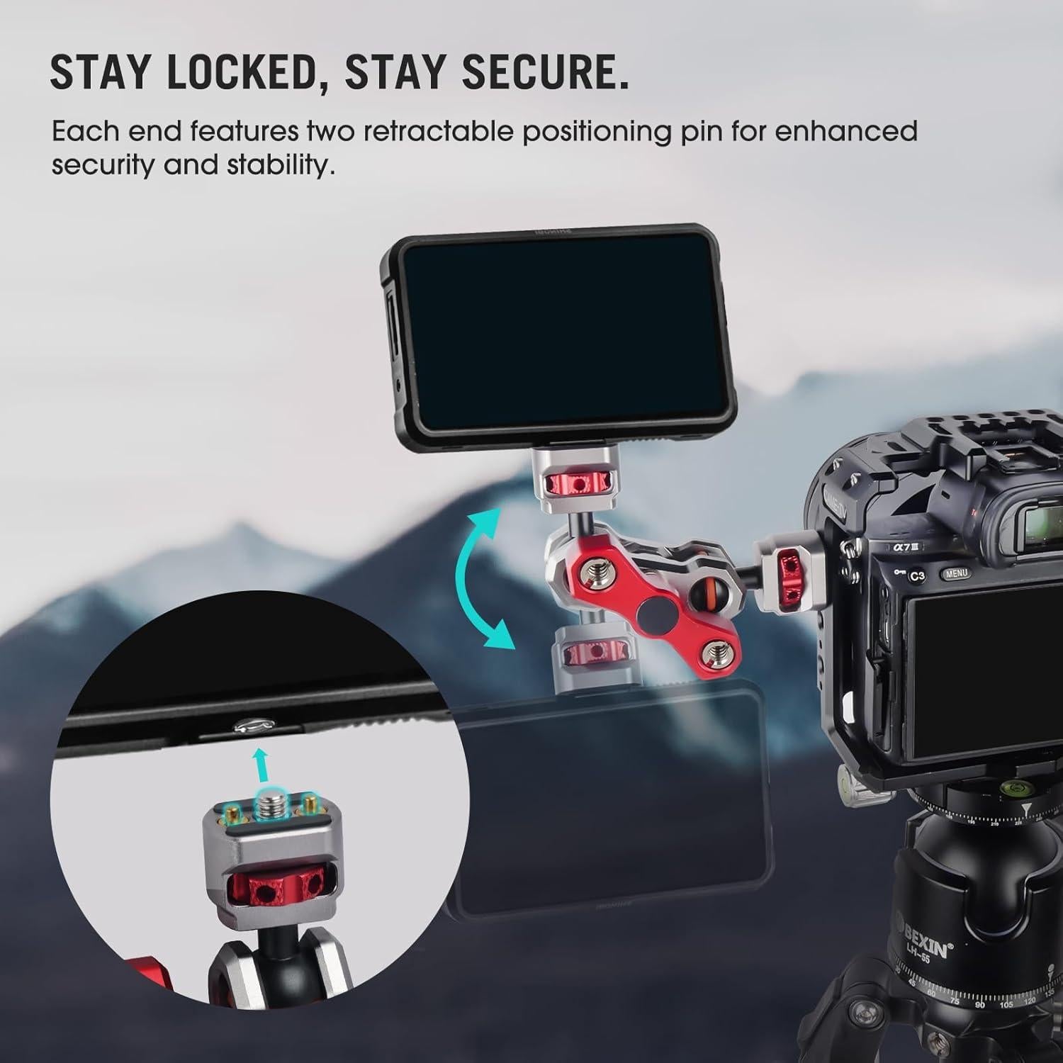 Came-TV Camera Magic Arm with 360° Dual Ball Head & 1/4" Screws & Anti-Twist Pins, Aluminum Magic Arm Camera Mount Articulating Arm Field Monitor Mount for LED Light/Mic/Camera Cage/Tripod (61014)