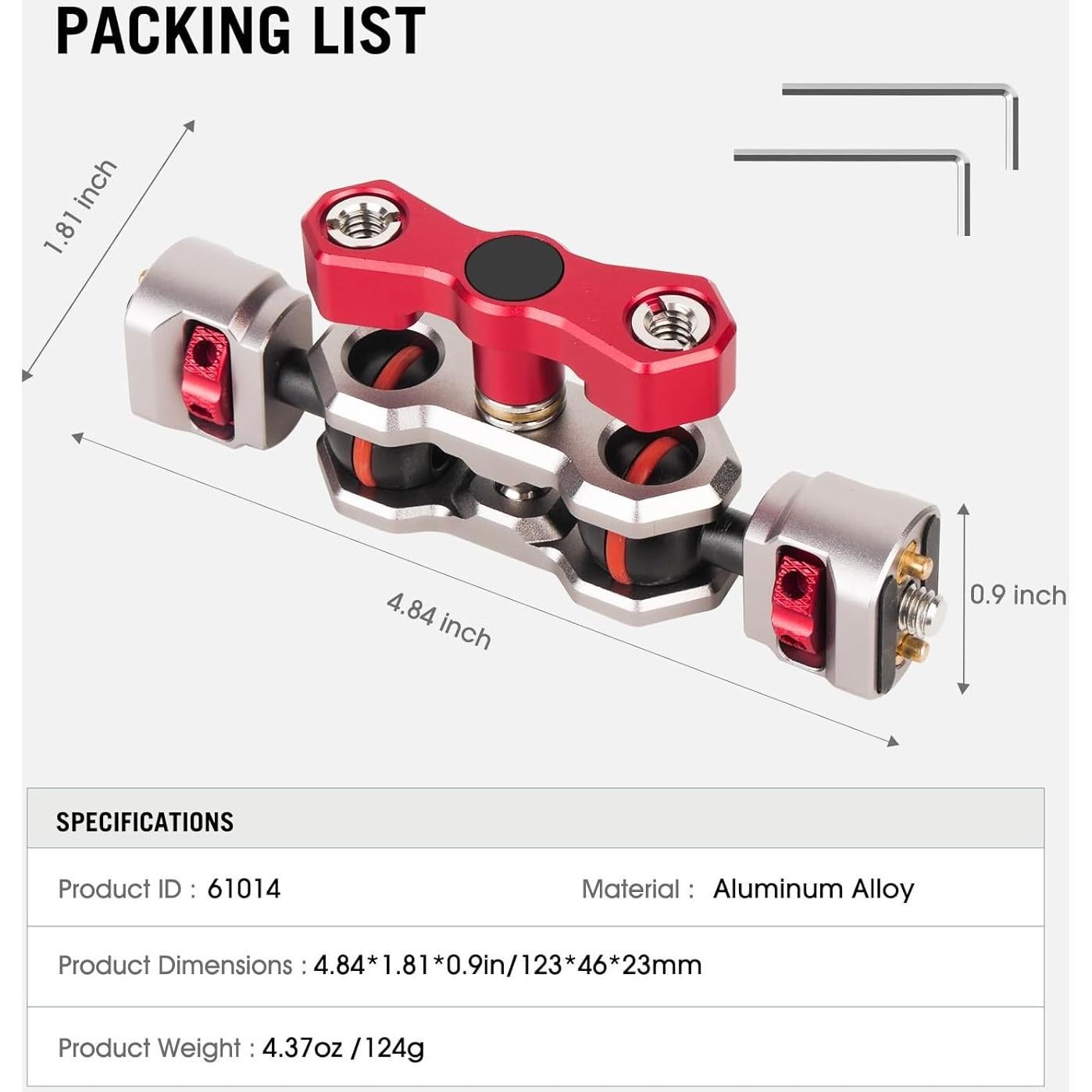 Came-TV Camera Magic Arm with 360° Dual Ball Head & 1/4" Screws & Anti-Twist Pins, Aluminum Magic Arm Camera Mount Articulating Arm Field Monitor Mount for LED Light/Mic/Camera Cage/Tripod (61014)