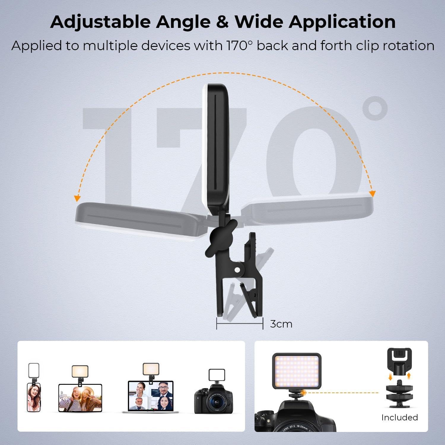 K&F Concept Luz de Video LED Portátil 2000mAh CRI 95+