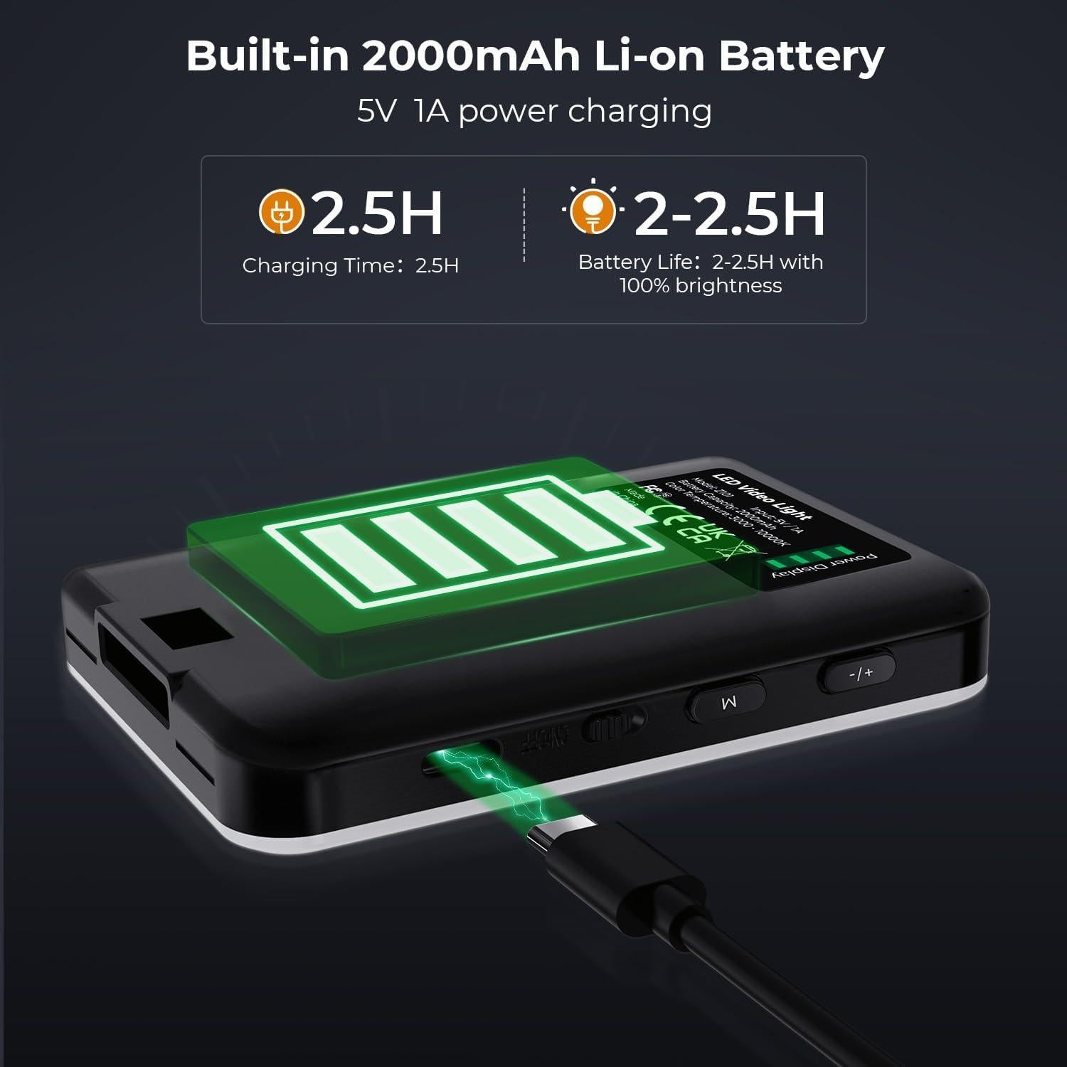 K&F Concept Luz de Video LED Portátil 2000mAh CRI 95+