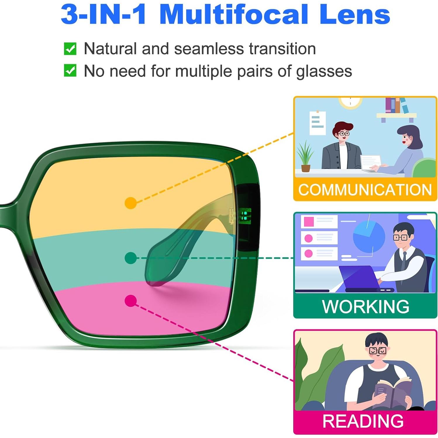 Gafas Progresivas VISOONE Verde Albahaca 2.5x Anti Luz Azul