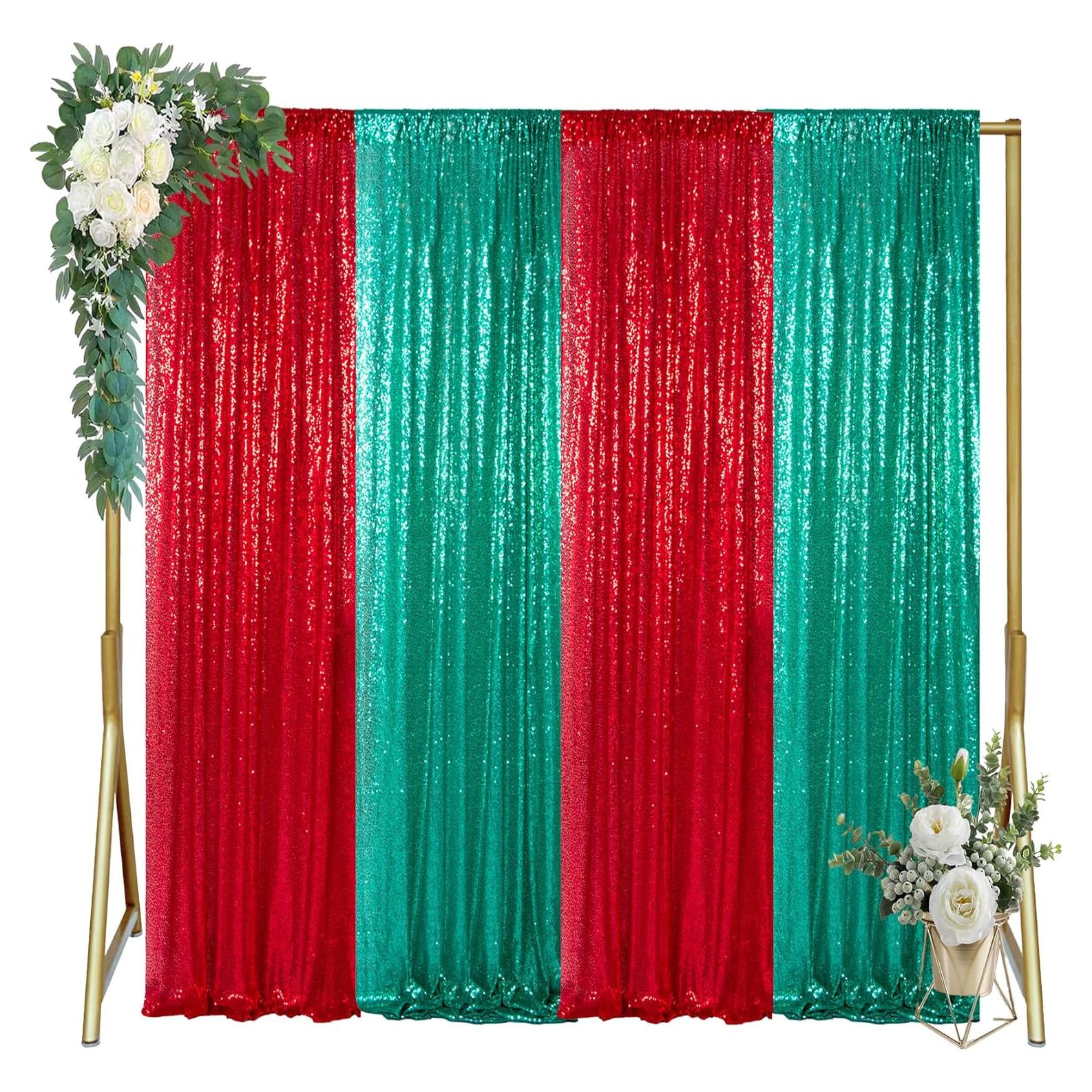 Fondo de Lentejuelas Verdes y Rojas ShinyBeauty 4 Paneles 2x2.44m