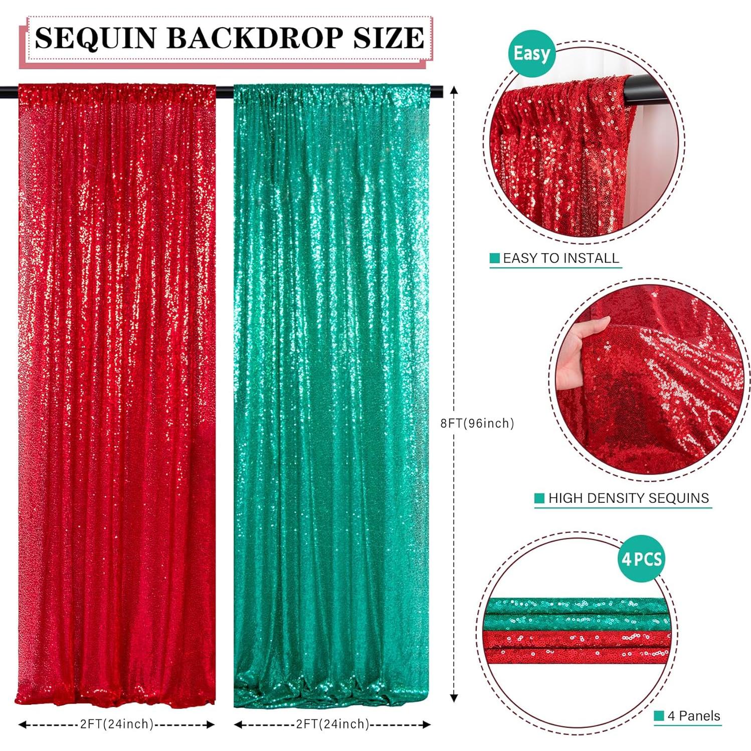 Fondo de Lentejuelas Verdes y Rojas ShinyBeauty 4 Paneles 2x2.44m