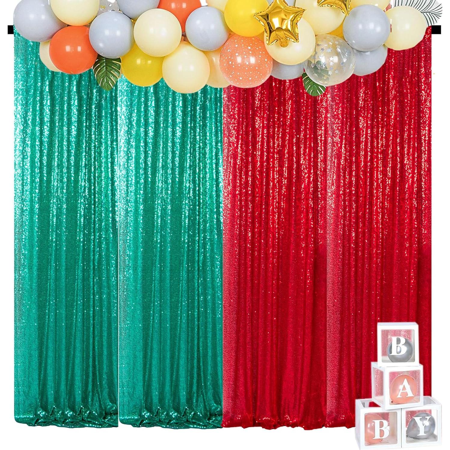 Fondo de Lentejuelas Verdes y Rojas ShinyBeauty 4 Paneles 2x2.44m