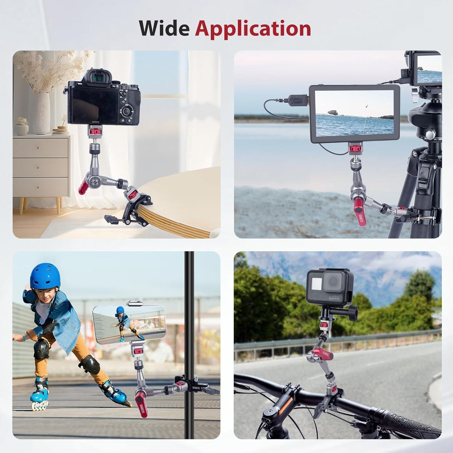 Came-TV Universal 18-50mm Camera Clamp Mount for Insta360/GoPr0, Heavy-Duty Aluminum Alloy with 1/4" & 3/8" Threads, Motorcycle Mirror/Car Headrest Rod Clamp for Camera/LED Light/Microphone - 61012