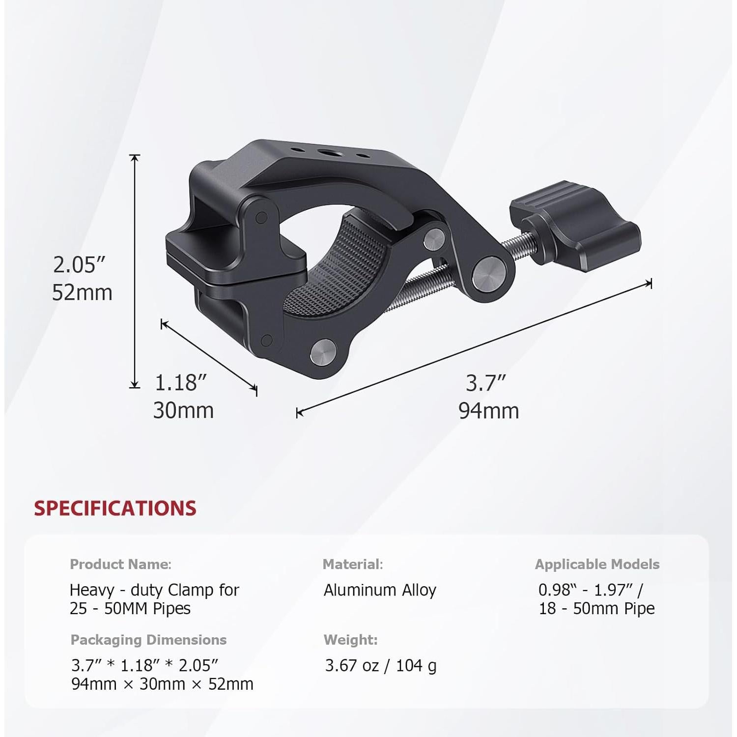 Came-TV Universal 18-50mm Camera Clamp Mount for Insta360/GoPr0, Heavy-Duty Aluminum Alloy with 1/4" & 3/8" Threads, Motorcycle Mirror/Car Headrest Rod Clamp for Camera/LED Light/Microphone - 61012