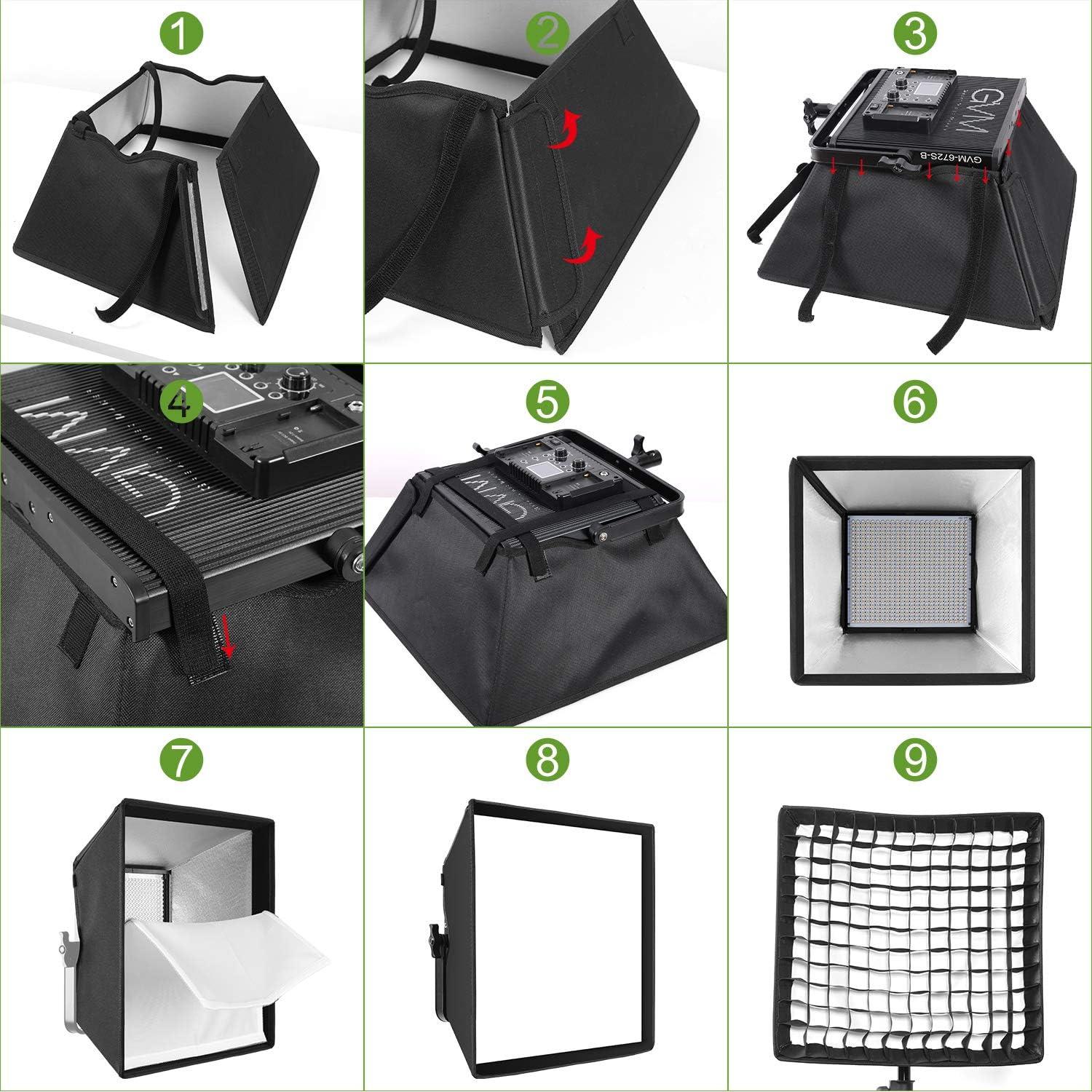 GVM Foldable Softbox Diffuser with Grid Beehive for GVM 50RS 672S MB832 520LS 520S 1200D Series LED Panel Lights, Video Lights, Suitable for Portrait Photography, Video Lighting, 14.9 x 15.7