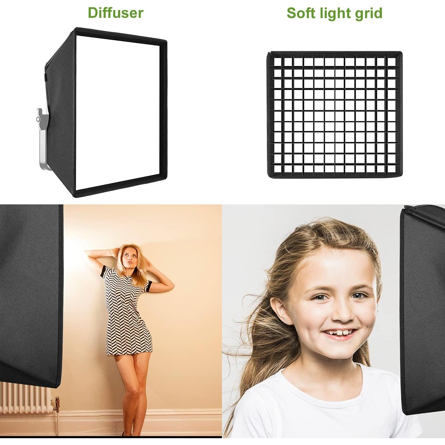 GVM Foldable Softbox Diffuser with Grid Beehive for GVM 50RS 672S MB832 520LS 520S 1200D Series LED Panel Lights, Video Lights, Suitable for Portrait Photography, Video Lighting, 14.9 x 15.7
