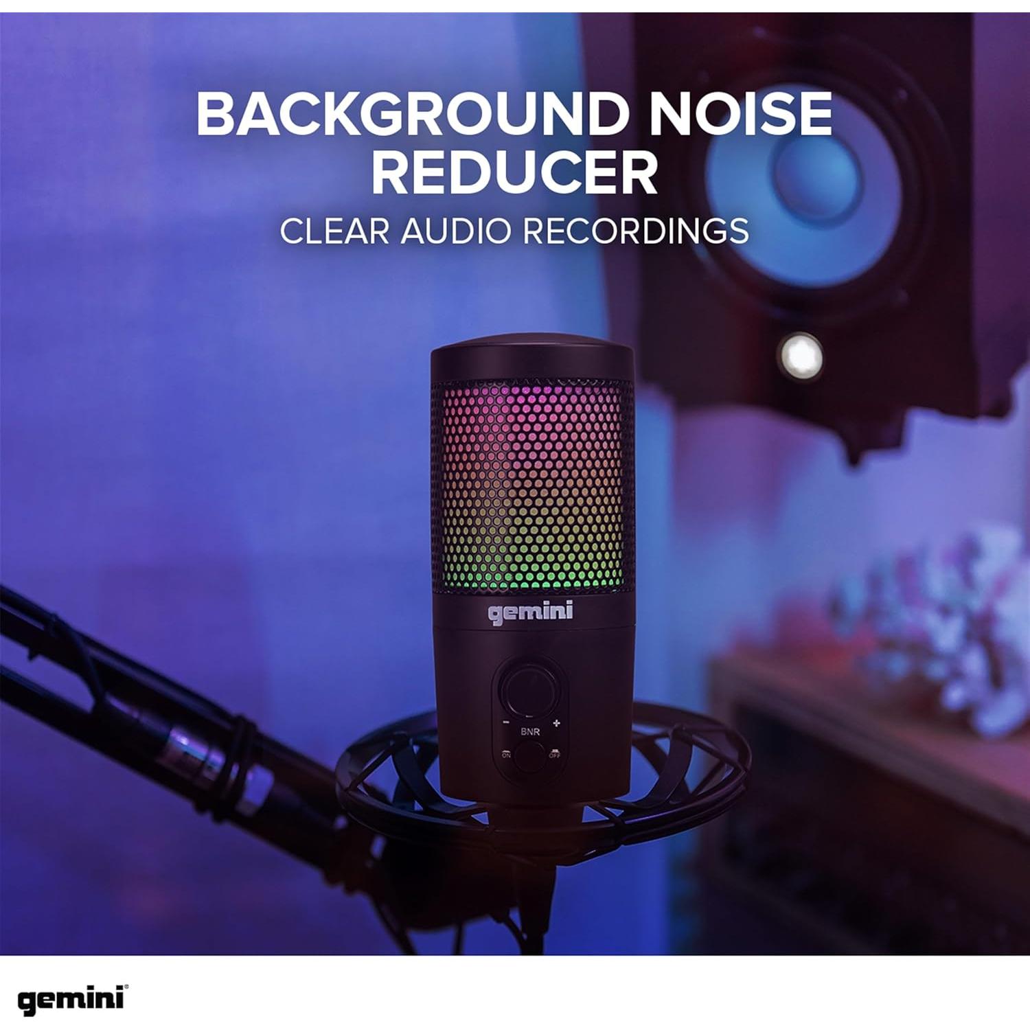 Micrófono USB Gemini Sound GSM100USB con RGB y Control de Ruido