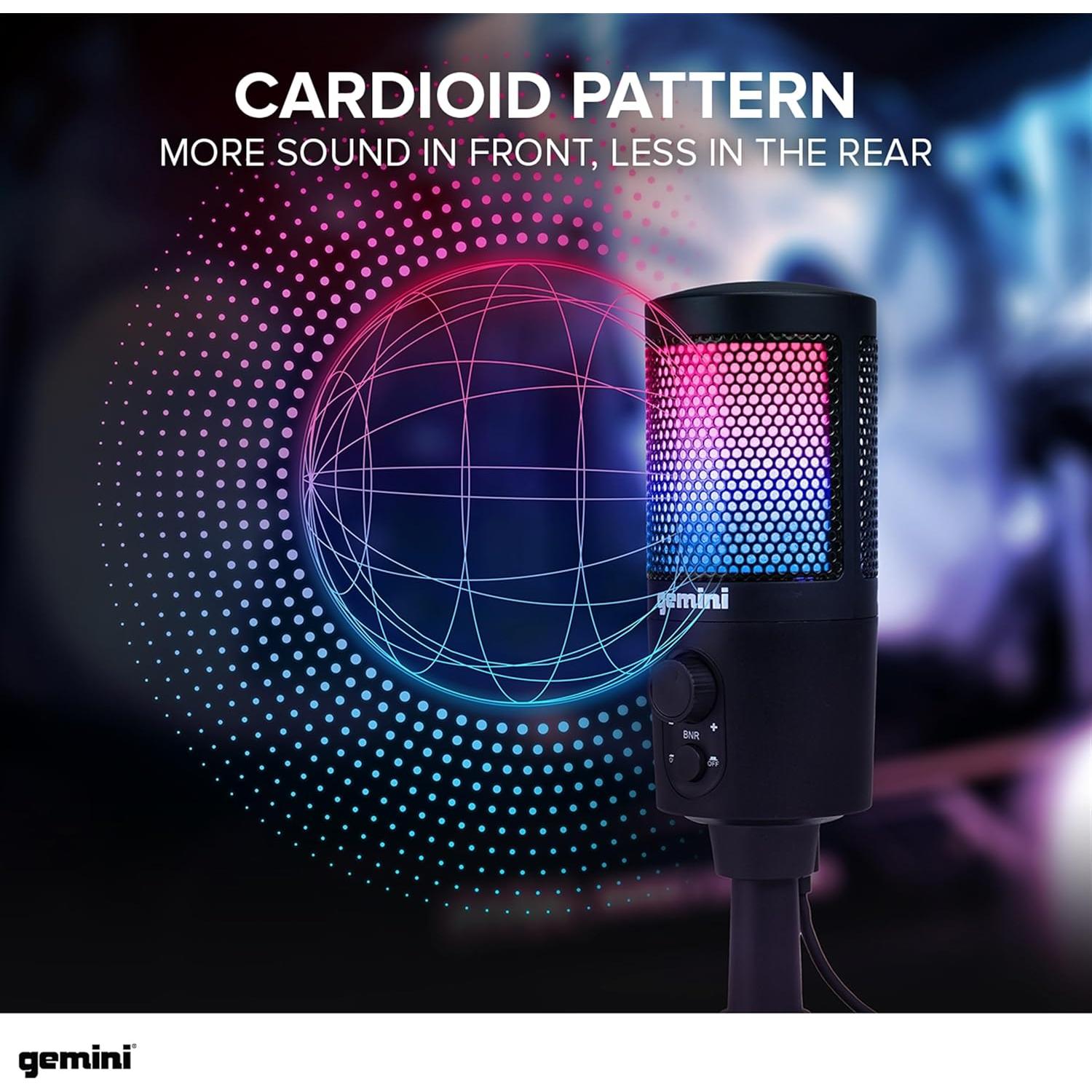 Micrófono USB Gemini Sound GSM100USB con RGB y Control de Ruido