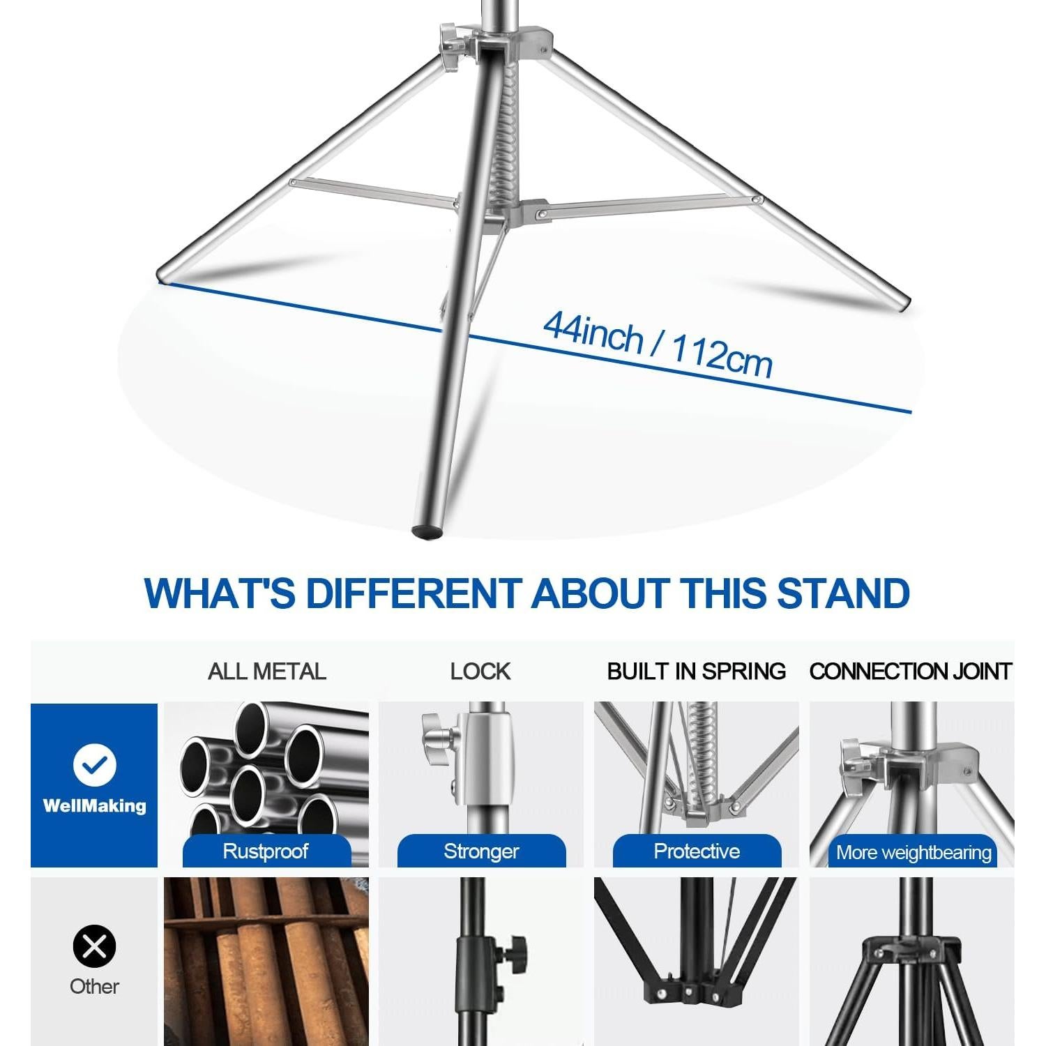Soporte de Luz de Acero Inoxidable Wellmaking 280cm Ajustable
