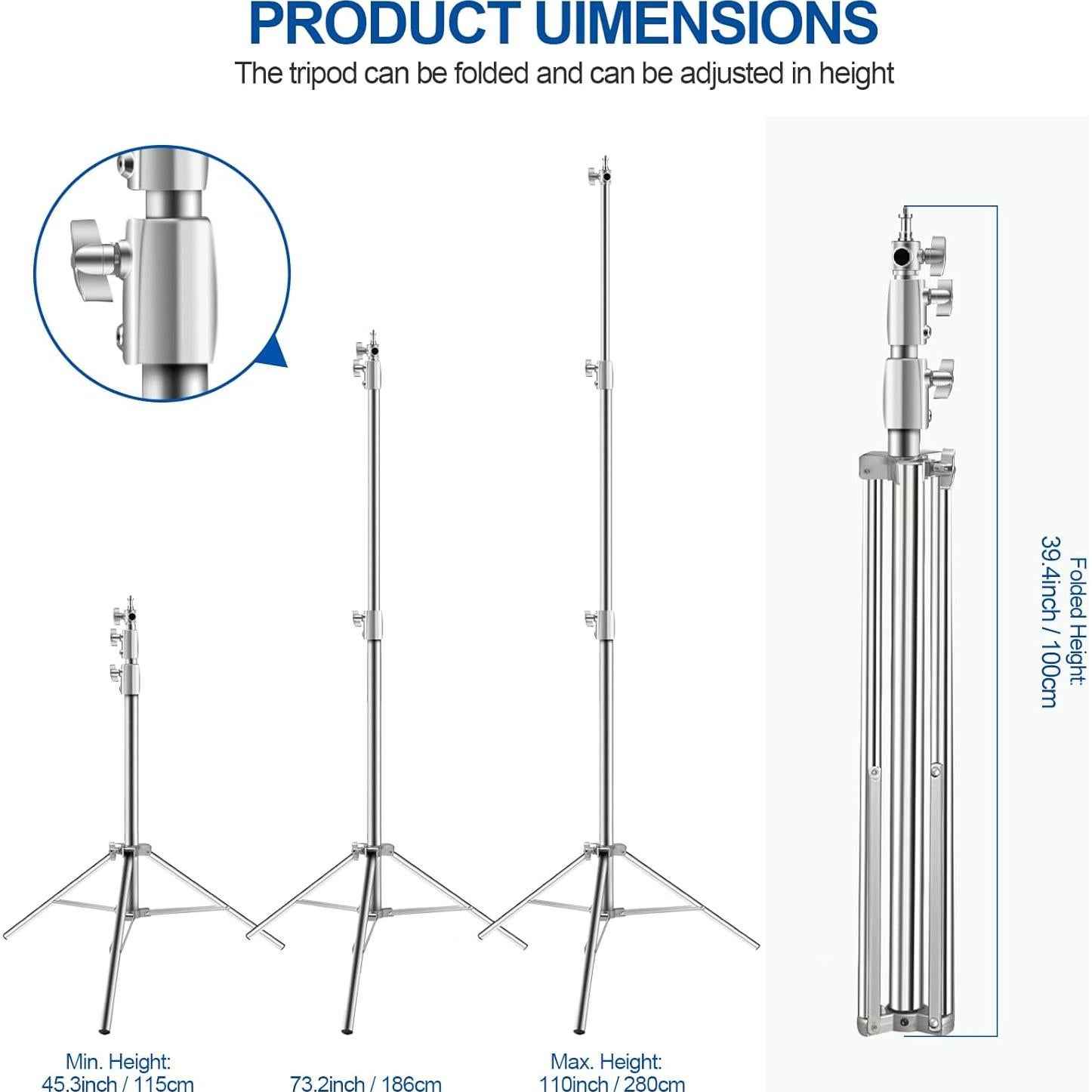 Soporte de Luz de Acero Inoxidable Wellmaking 280cm Ajustable