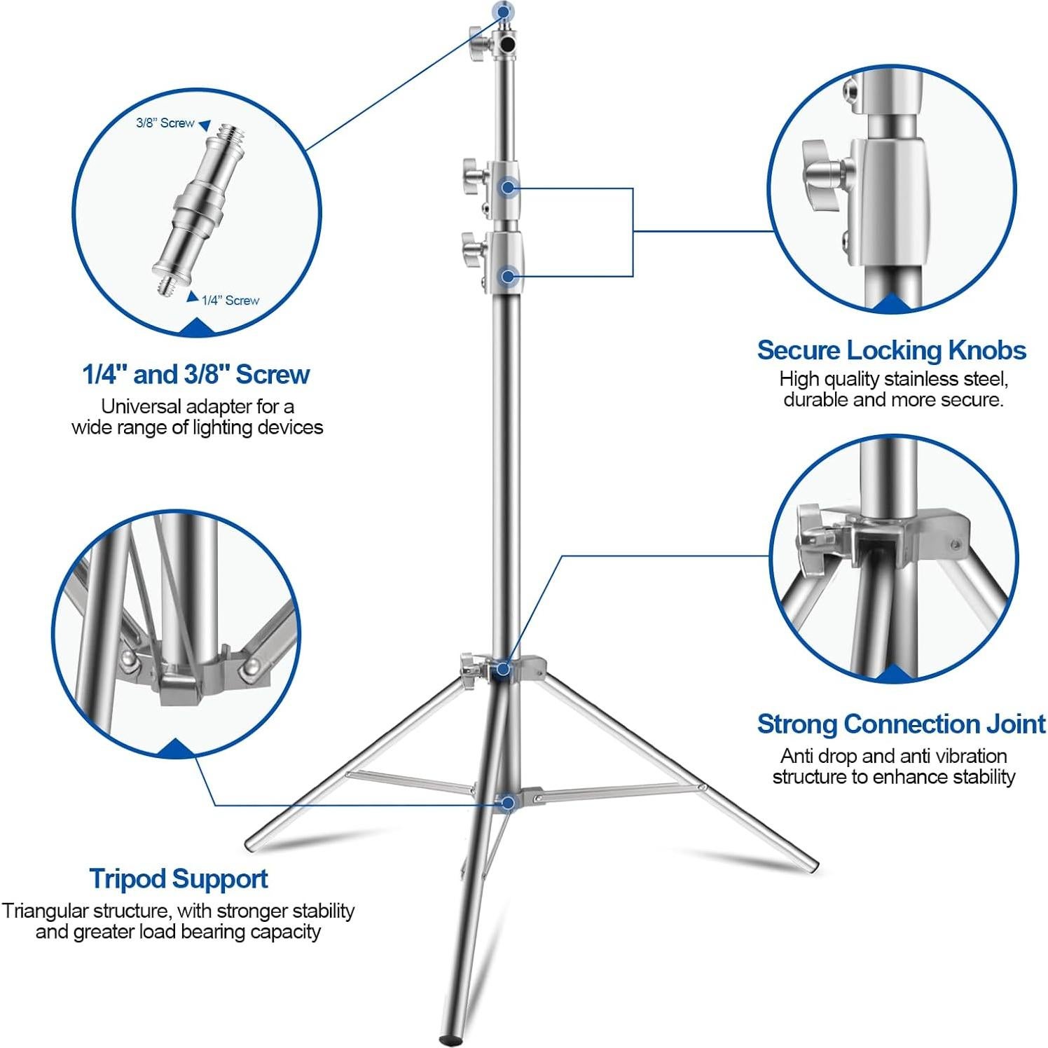 Soporte de Luz de Acero Inoxidable Wellmaking 280cm Ajustable