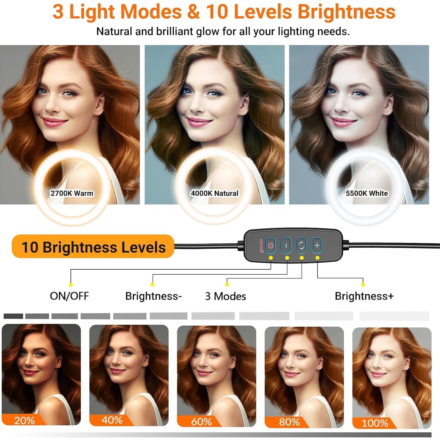 Anillo de Luz LED 20 cm Acetaken con Soporte Universal para Teléfono