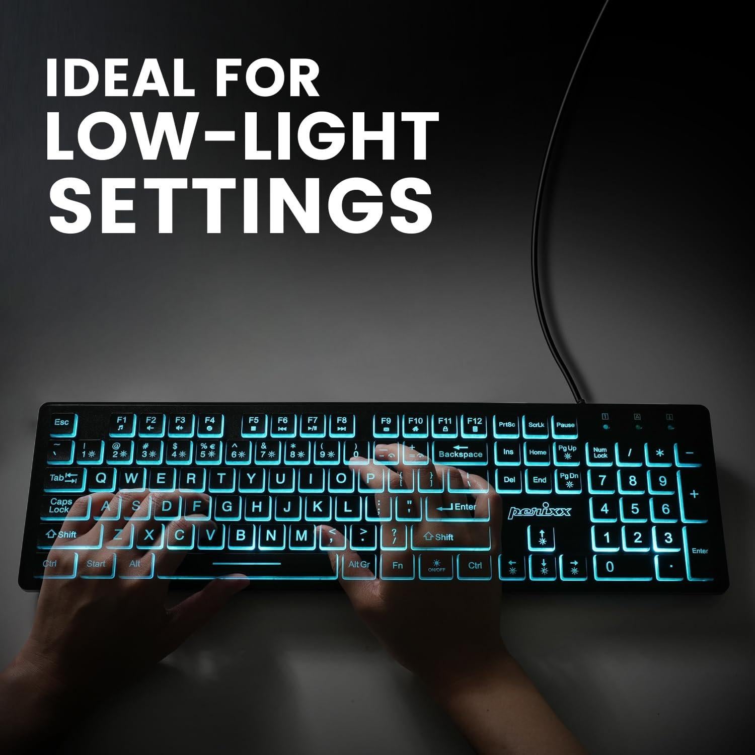 Teclado USB Retroiluminado Perixx PERIBOARD-317RGB - Teclas Chiclet