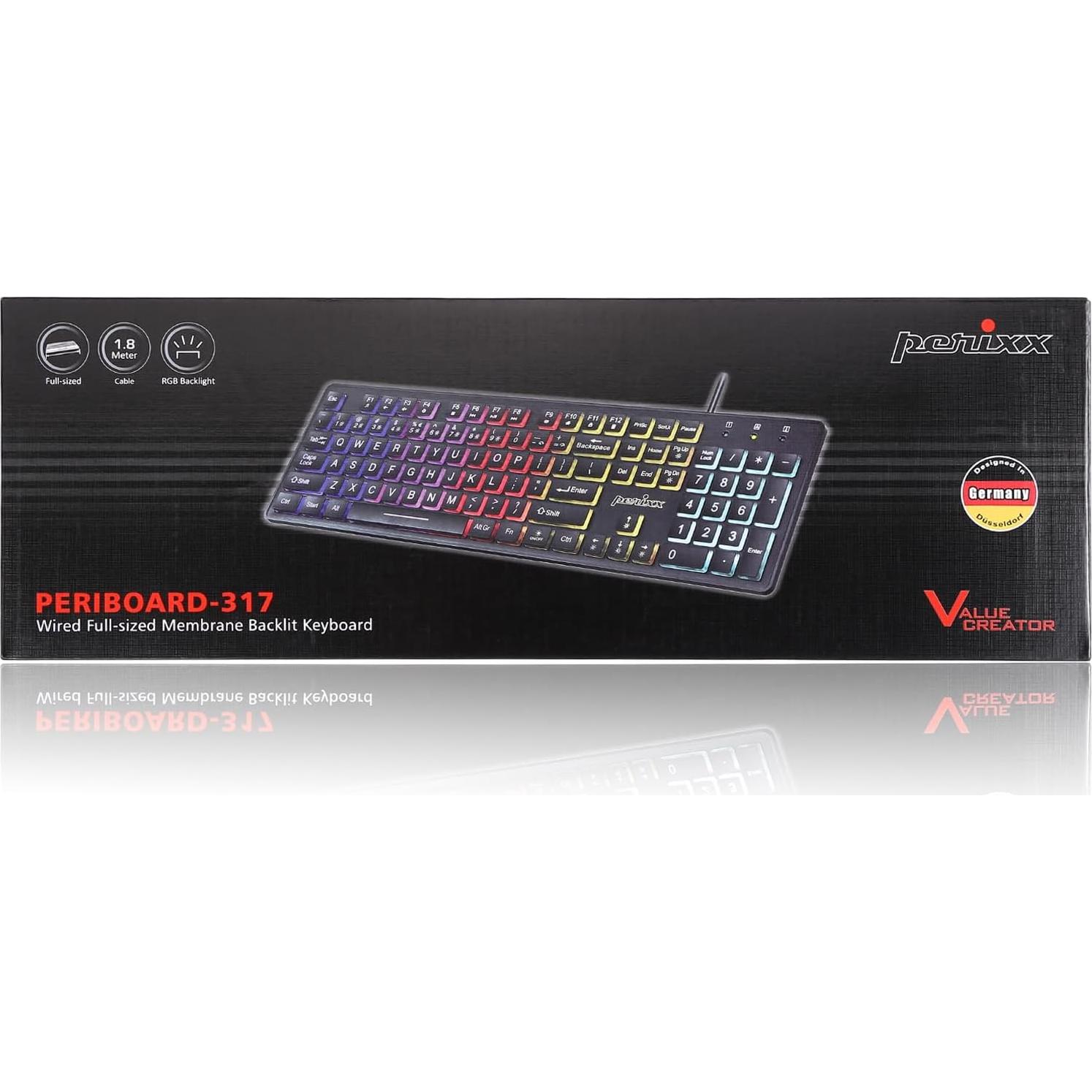 Teclado USB Retroiluminado Perixx PERIBOARD-317RGB - Teclas Chiclet