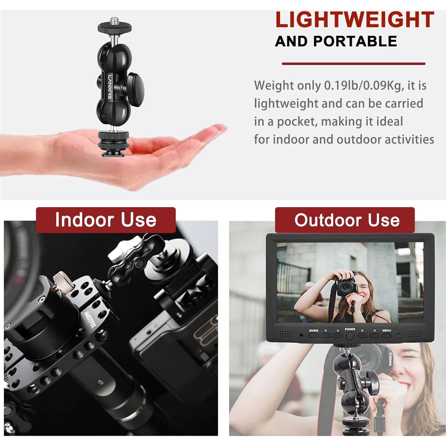 Mini Brazo Mágico Lanxire Doble Cabeza 1/4" para Cámaras