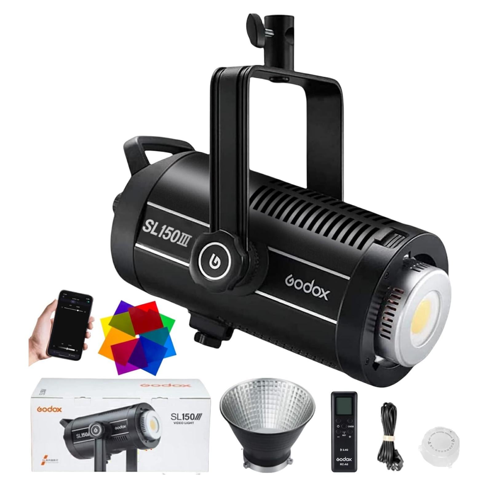 Godox SL150III LED Video Light with RC-A6 Remote, 160W 73600Lux Continuous Light with 8 FX Effects, Bluetooth APP Control, CRI 96+ Ultra Quiet Studio LED Photography Light