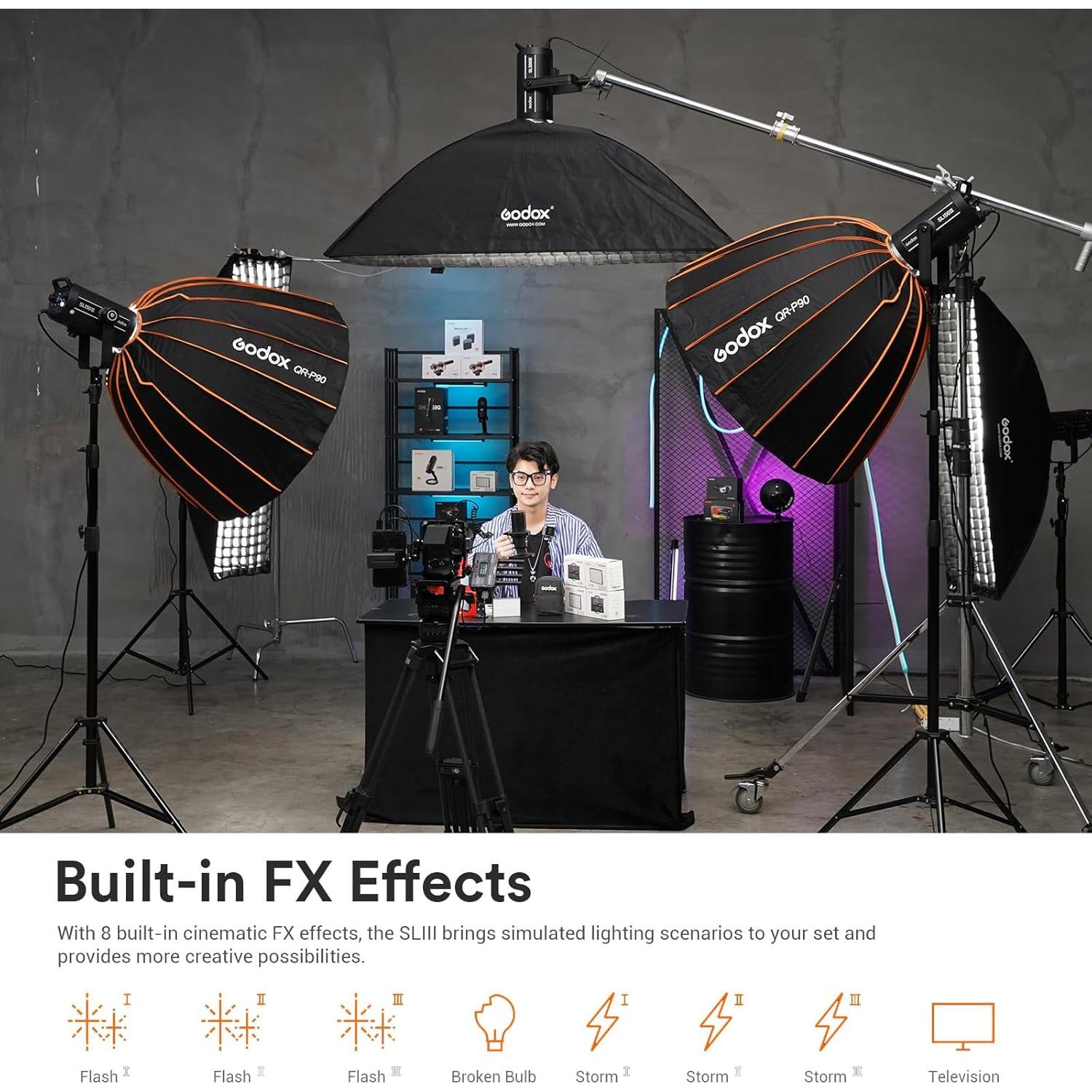 Godox SL150III LED Video Light with RC-A6 Remote, 160W 73600Lux Continuous Light with 8 FX Effects, Bluetooth APP Control, CRI 96+ Ultra Quiet Studio LED Photography Light