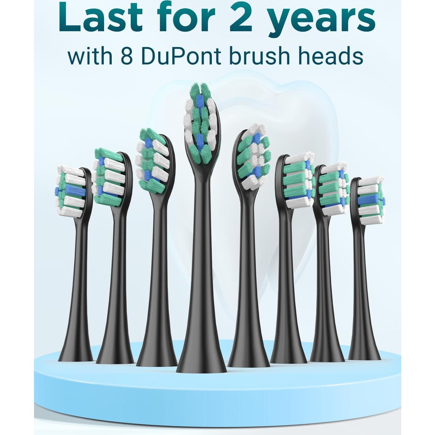 Cepillo de Dientes Eléctrico Rtauys Sónico Negro con 8 Cabezas