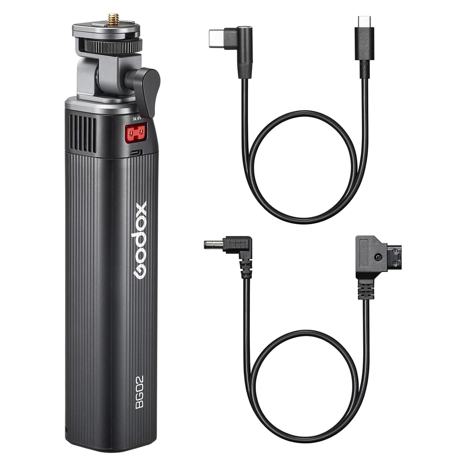 GODOX BG02 Battery Grip with D-Tap and USB-C Cable for Flash Light and LED Video Light,98W Power Handgrip for AD200,AD200PRO II,AD300 PRO,ML100BI,ML60BI,and Other Photography Studio Lights