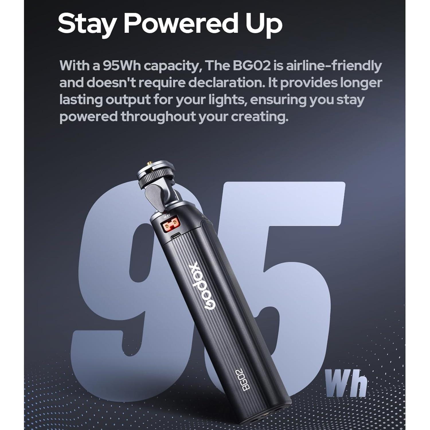 GODOX BG02 Battery Grip with D-Tap and USB-C Cable for Flash Light and LED Video Light,98W Power Handgrip for AD200,AD200PRO II,AD300 PRO,ML100BI,ML60BI,and Other Photography Studio Lights