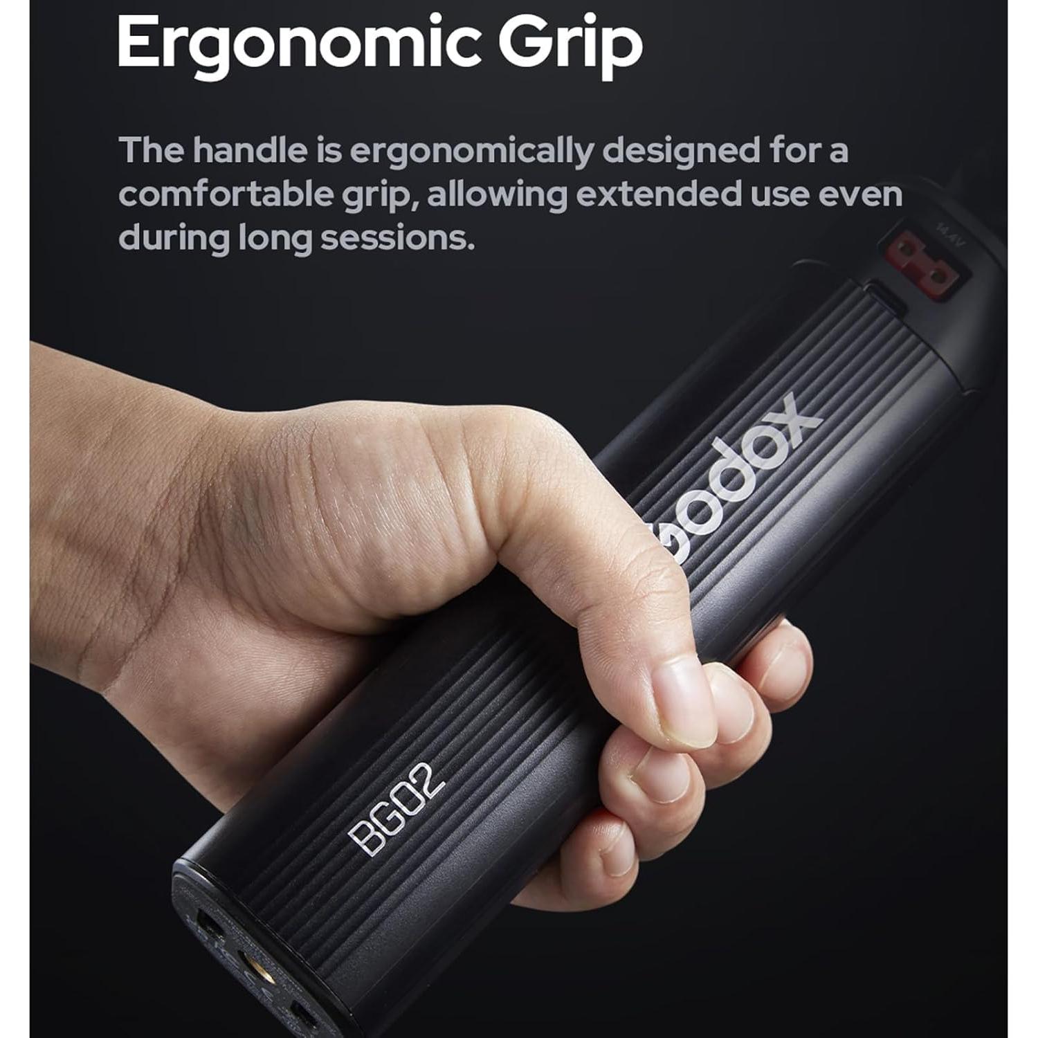 GODOX BG02 Battery Grip with D-Tap and USB-C Cable for Flash Light and LED Video Light,98W Power Handgrip for AD200,AD200PRO II,AD300 PRO,ML100BI,ML60BI,and Other Photography Studio Lights