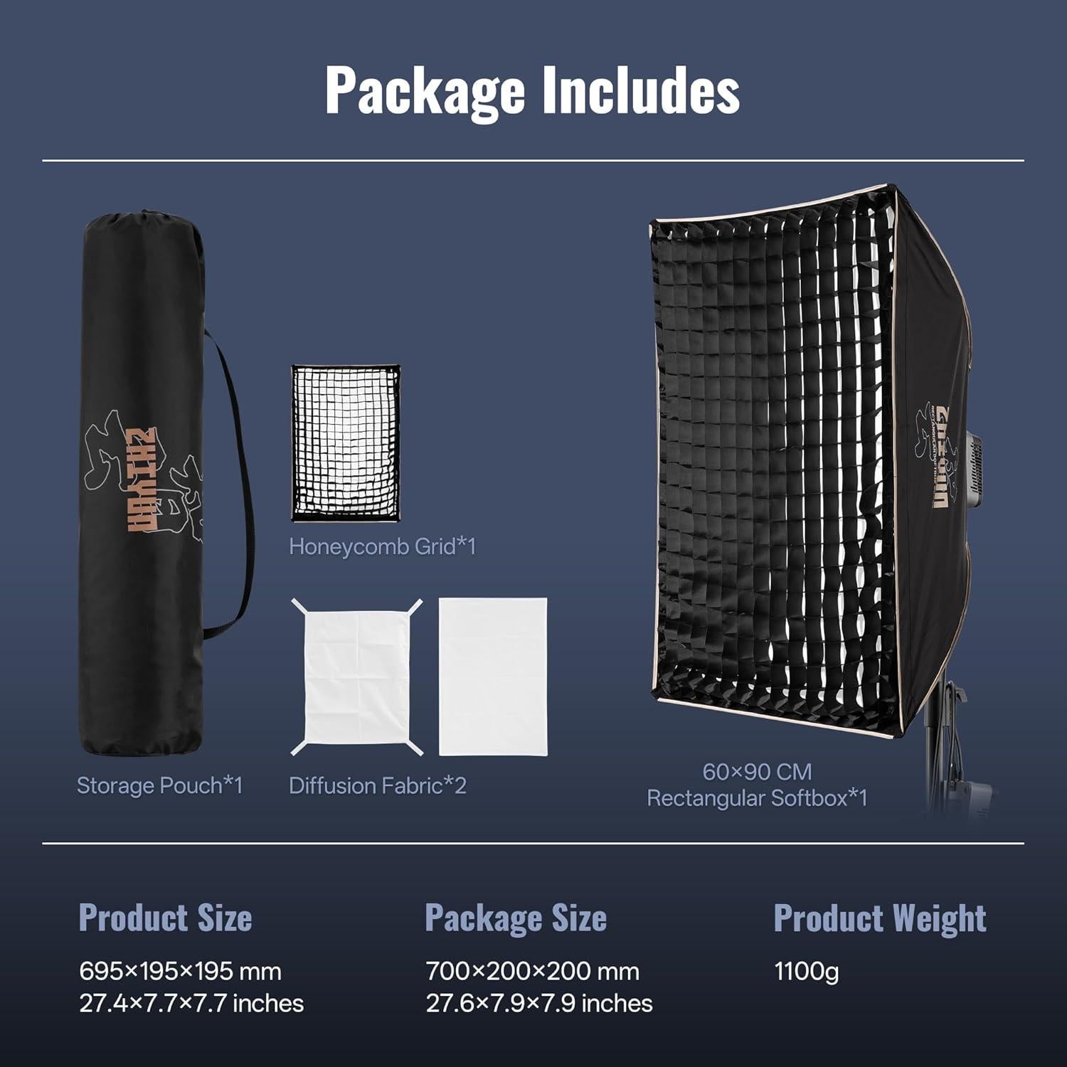 Softbox Rectangular ZHIYUN 60x90cm con Difusores y Bolsa