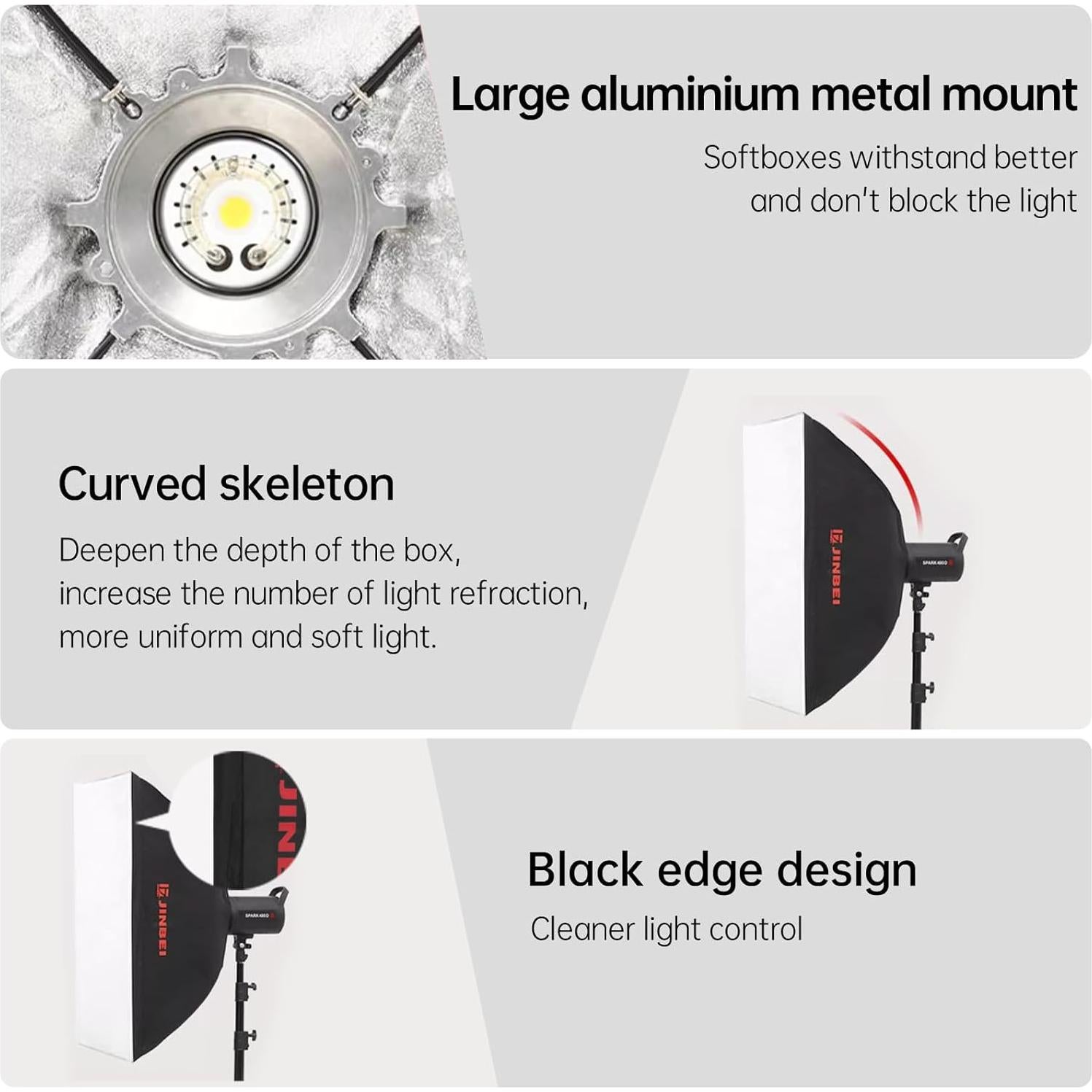 JINBEI 70×100cm/27×39inch Portable Rectangular Softbox,Studio Monolight Light Softbox with Bowens Mount,for Studio Strobe Flash Portrait Product Photography