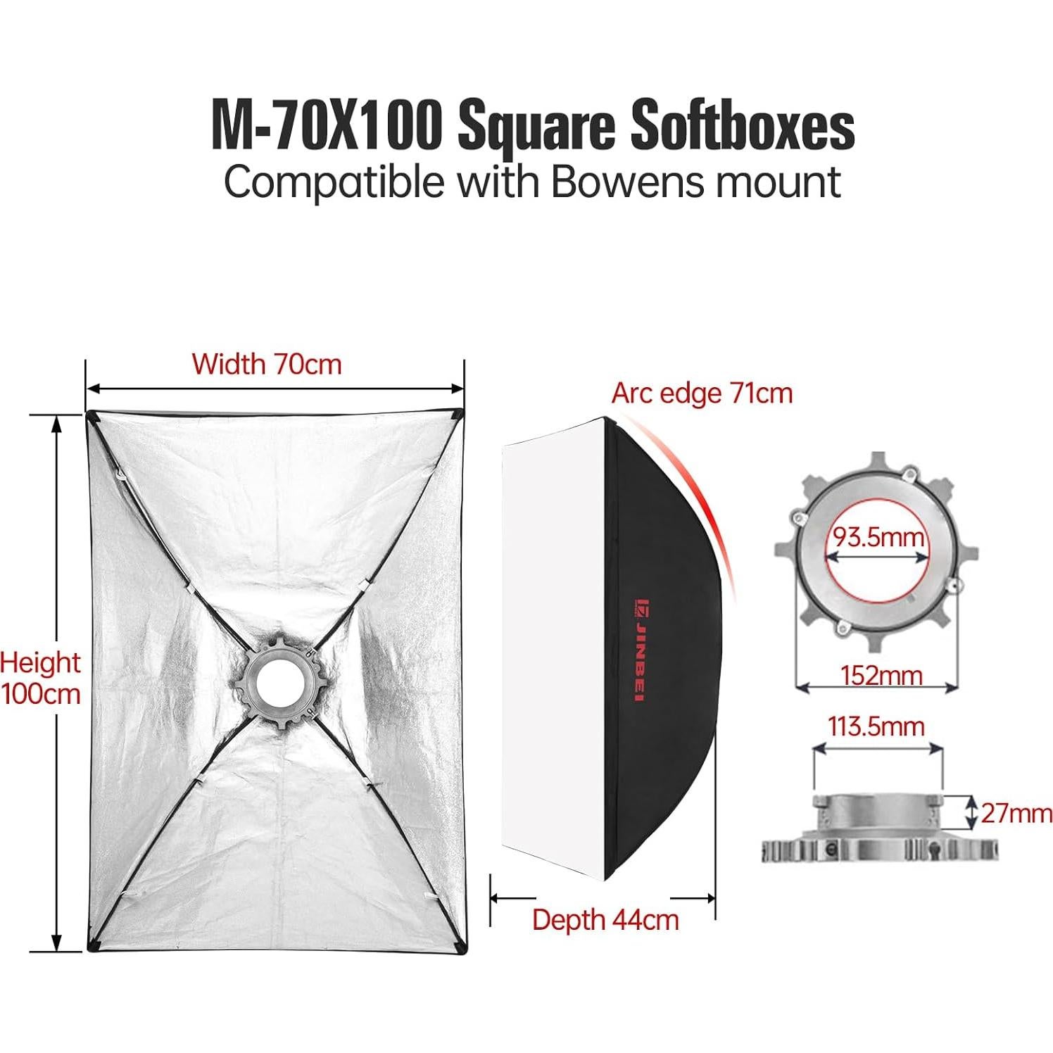 JINBEI 70×100cm/27×39inch Portable Rectangular Softbox,Studio Monolight Light Softbox with Bowens Mount,for Studio Strobe Flash Portrait Product Photography