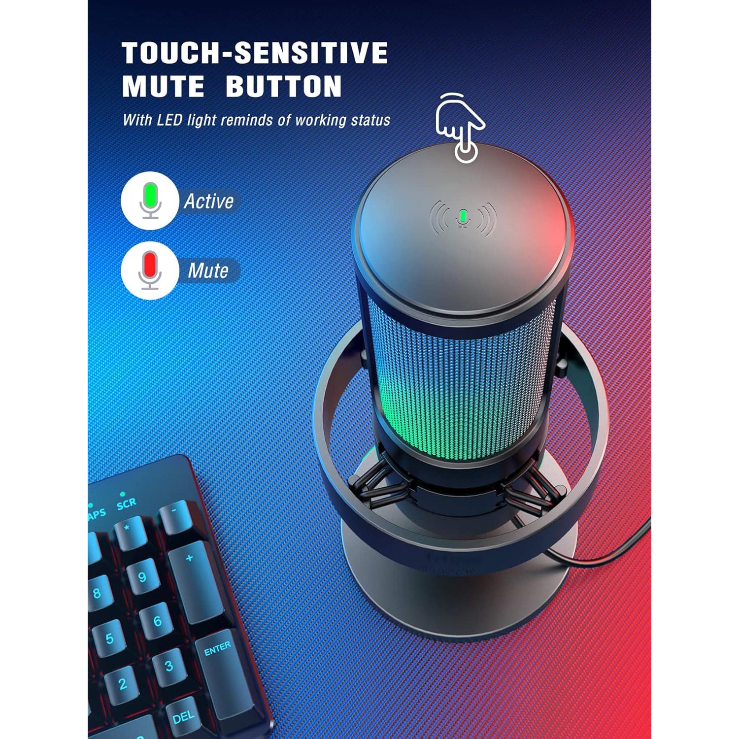 FIFINE USB Gaming Microphone, Metal Recording Boom Arm Bundle, PC Streaming Mic and Arm Stand Kit with RGB Lights, Mute Button, Headphones Jack, Pop Filter for Voice-Over Studio Home Office (A8+CS1)