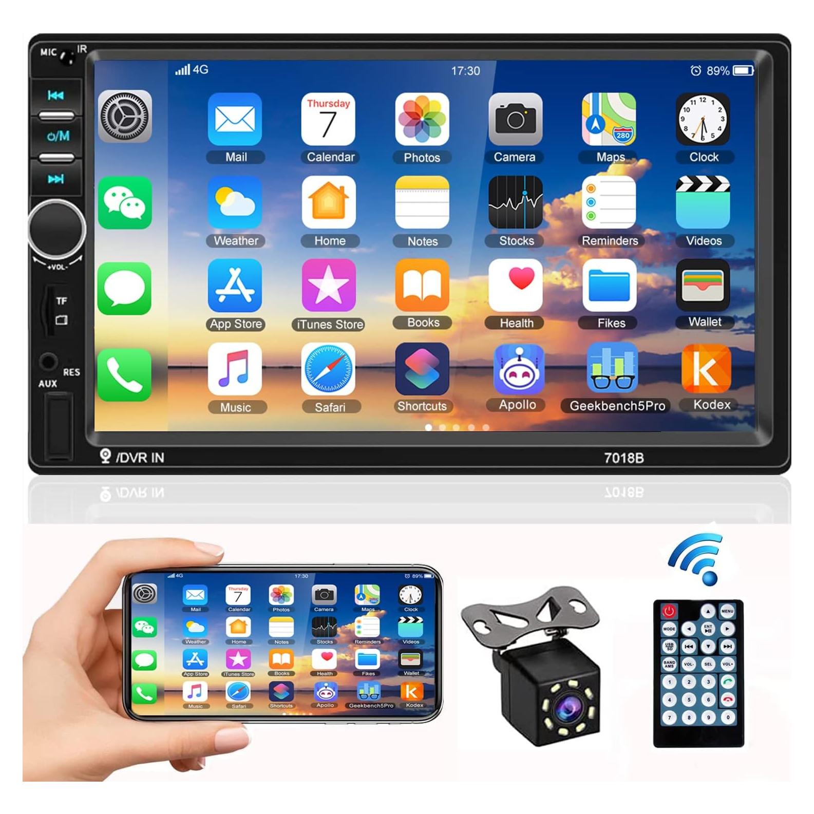 Camecho Estéreo Doble Din 7" Bluetooth + Cámara Trasera