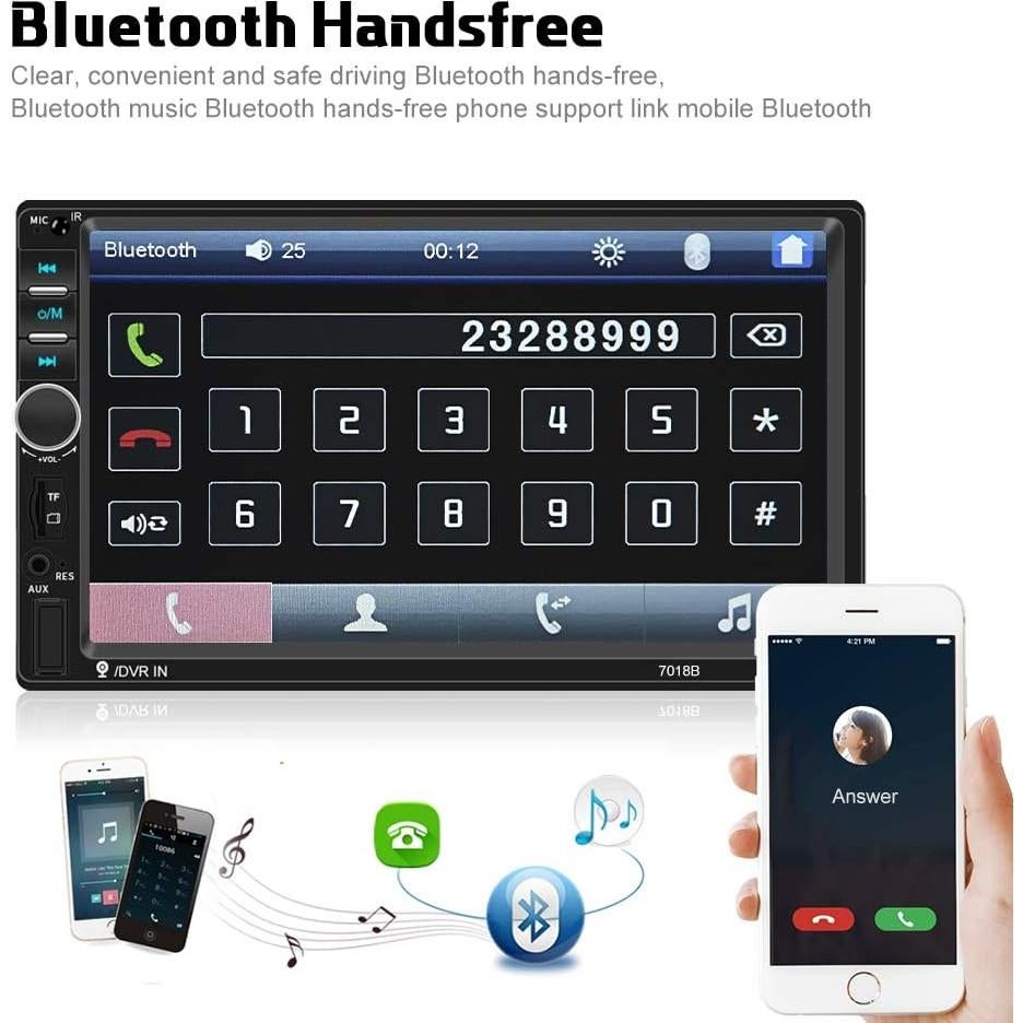 Camecho Estéreo Doble Din 7" Bluetooth + Cámara Trasera