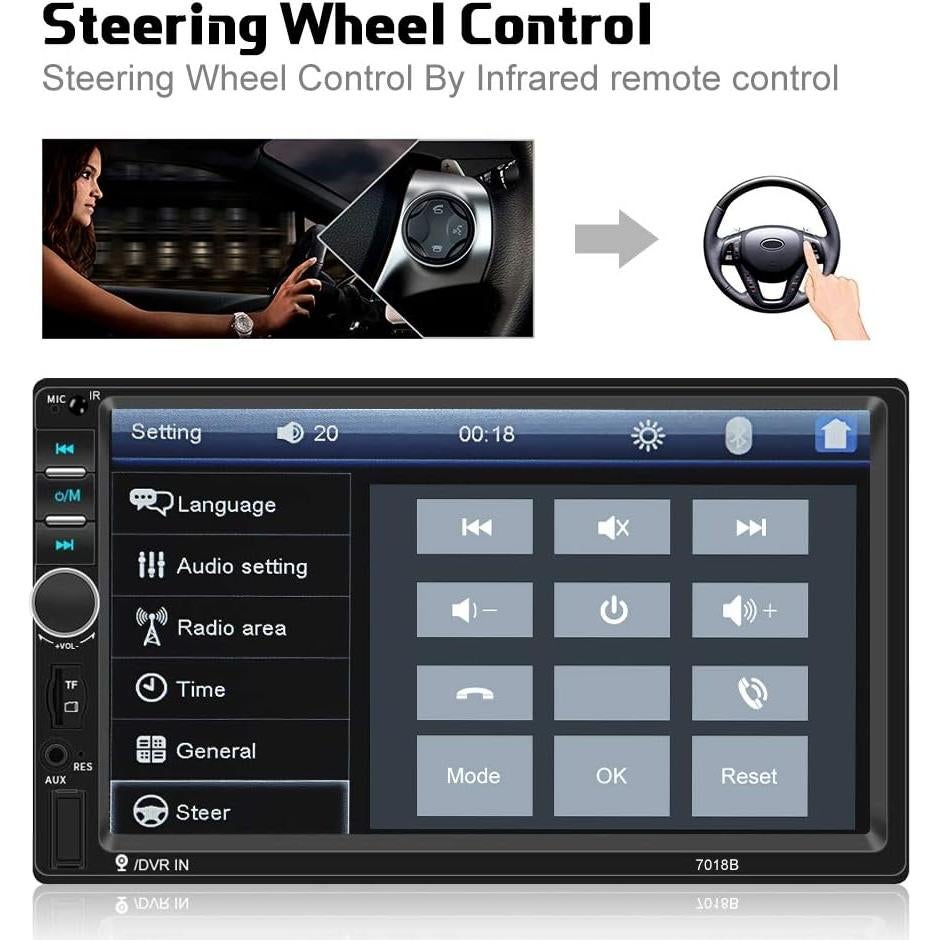 Camecho Estéreo Doble Din 7" Bluetooth + Cámara Trasera