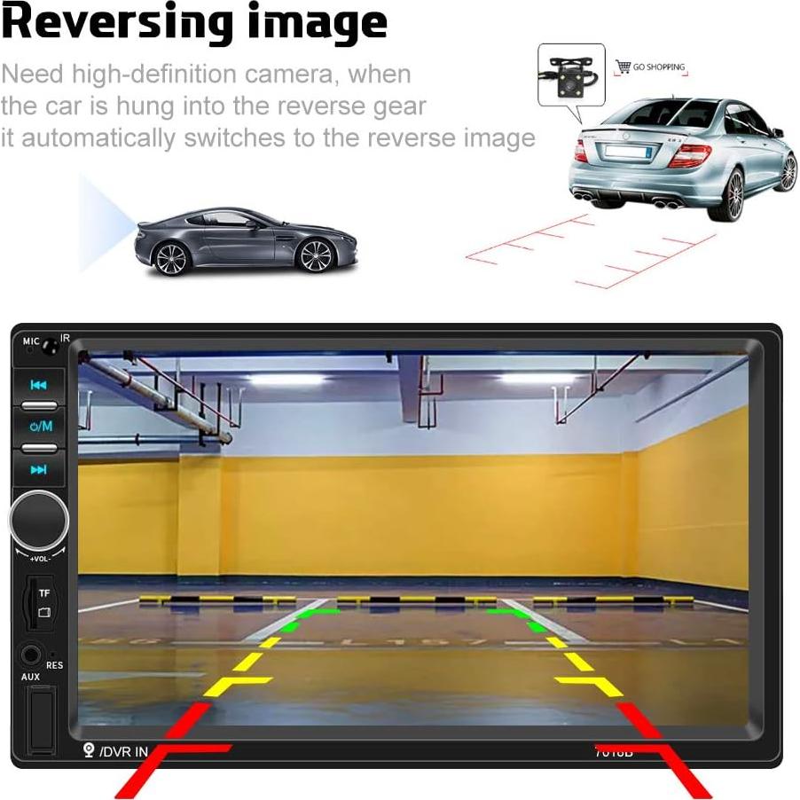 Camecho Estéreo Doble Din 7" Bluetooth + Cámara Trasera