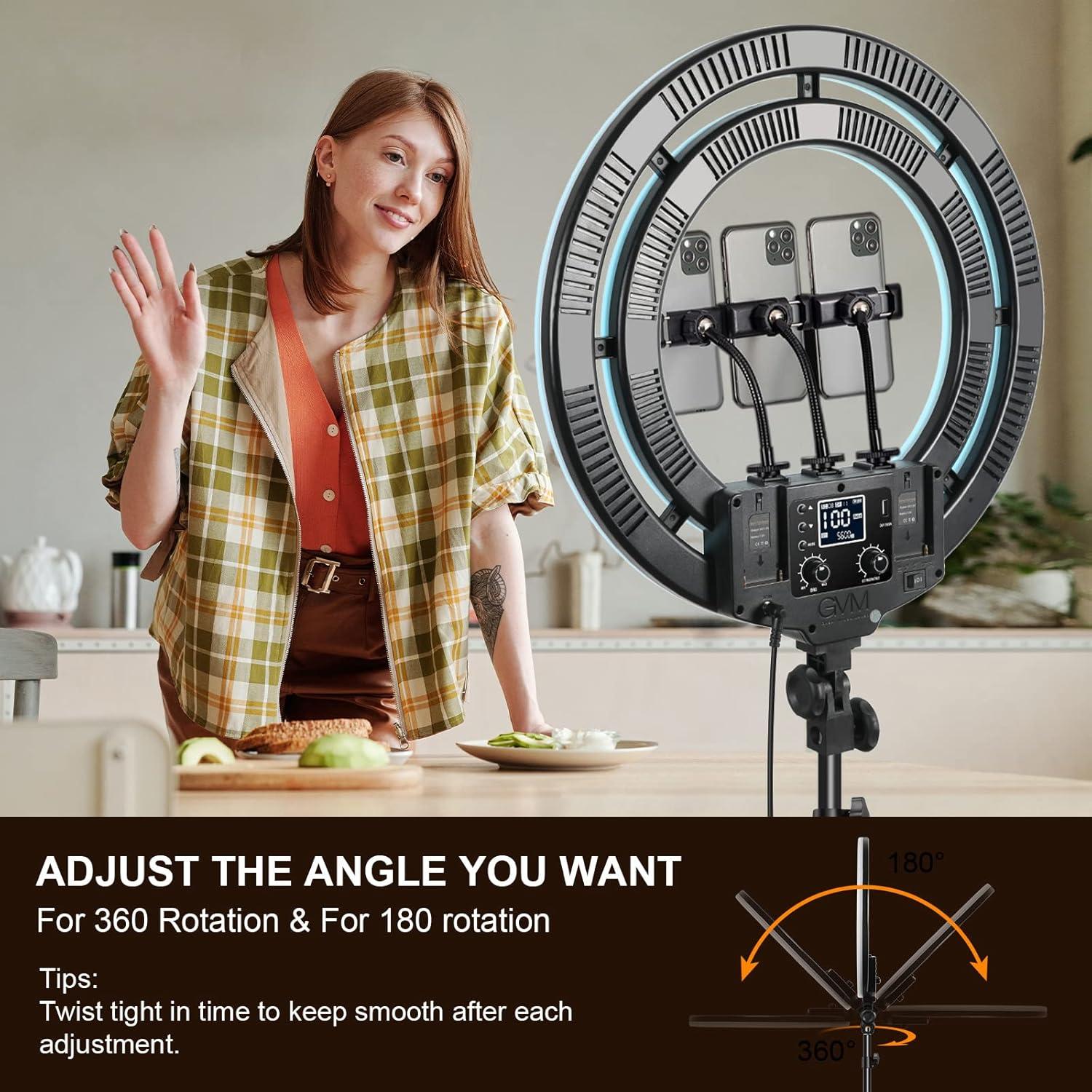 Luz de Anillo GVM 45cm LED RGB con Trípode Ajustable 175cm